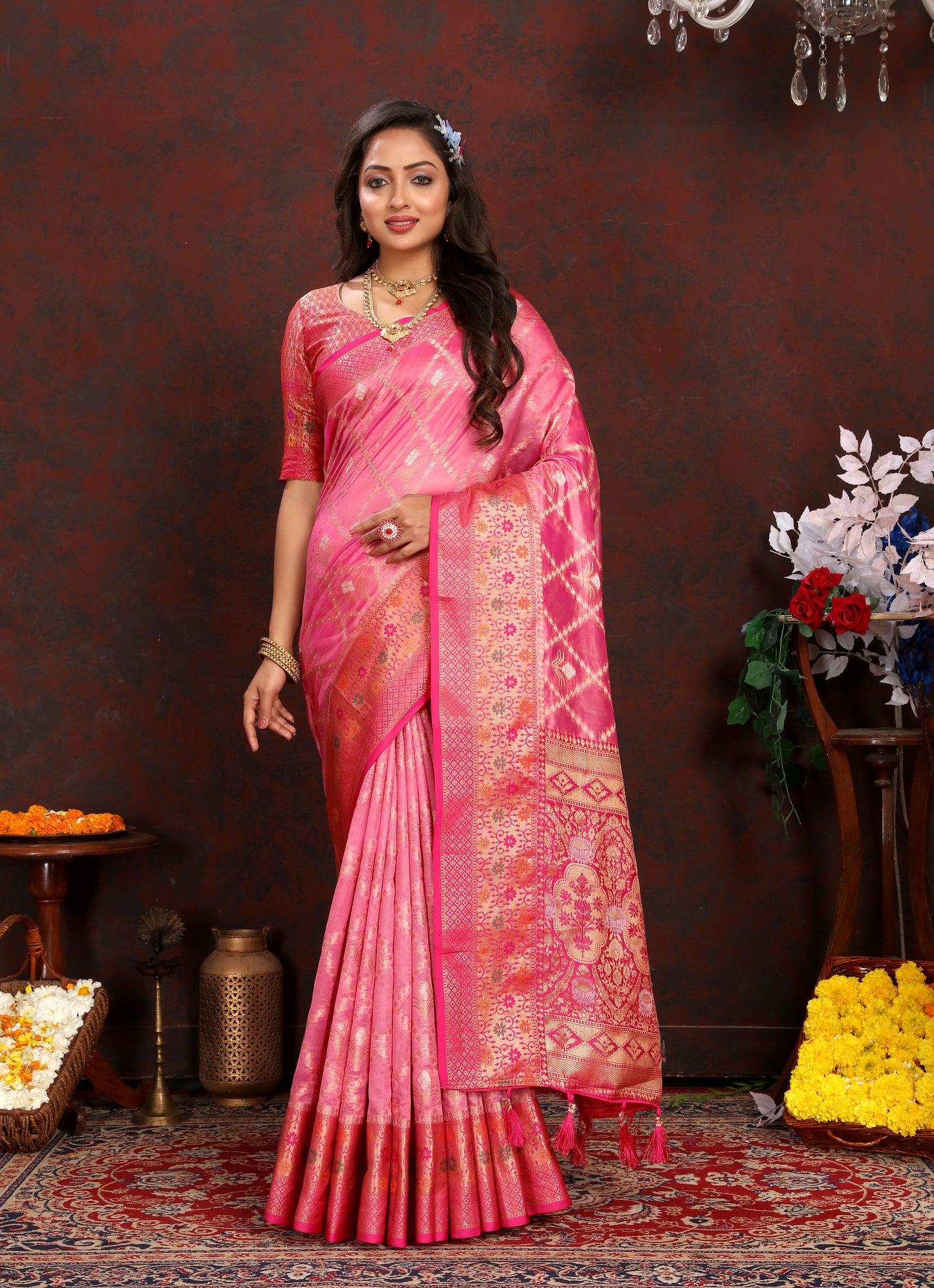 luxurious designer Women's Soft  Organza silk saree with Meenakari  weawing design  and  Rich Meenakari  weawing silk saree