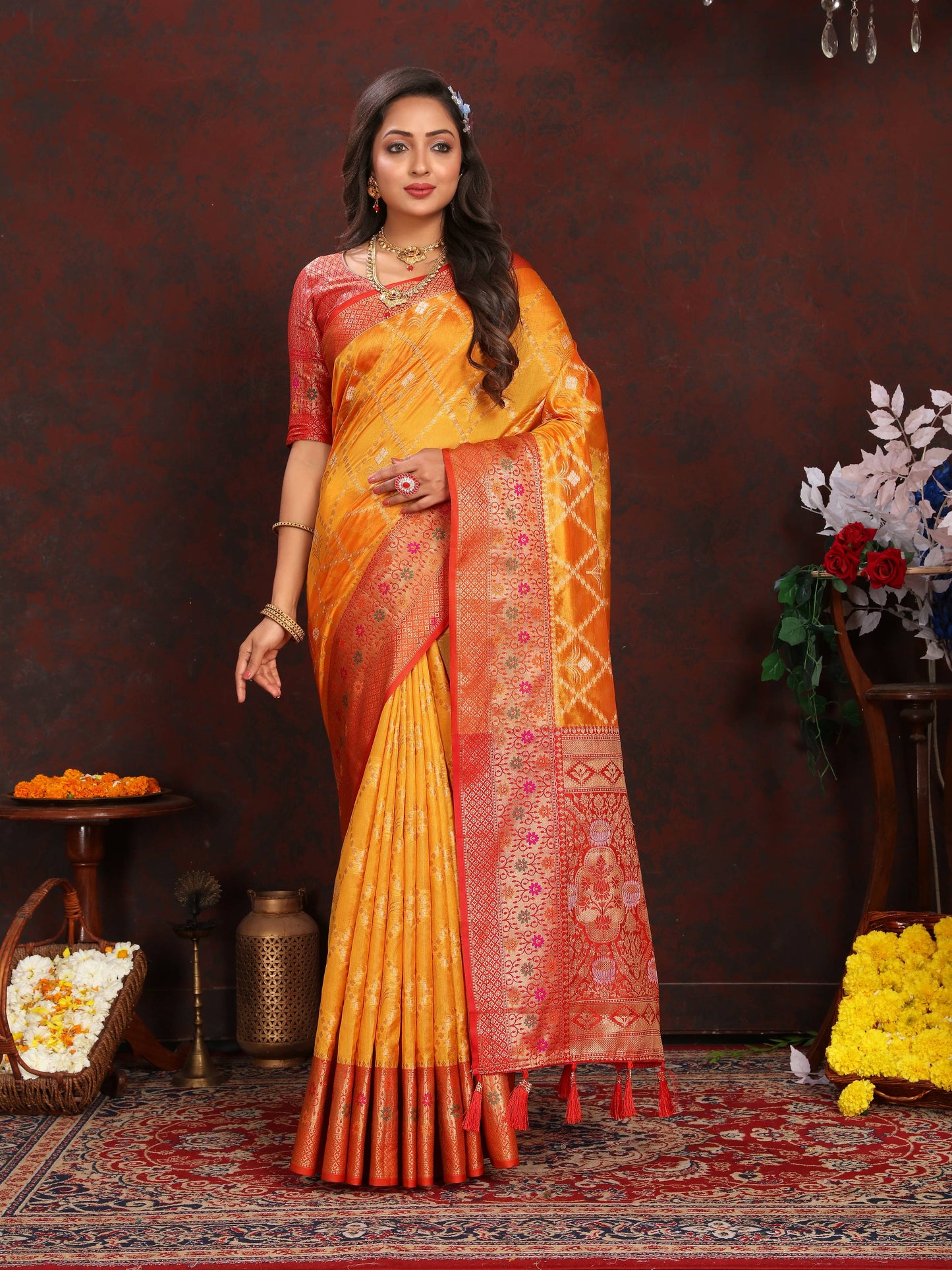 luxurious designer Women's Soft  Organza silk saree with Meenakari  weawing design  and  Rich Meenakari  weawing silk saree