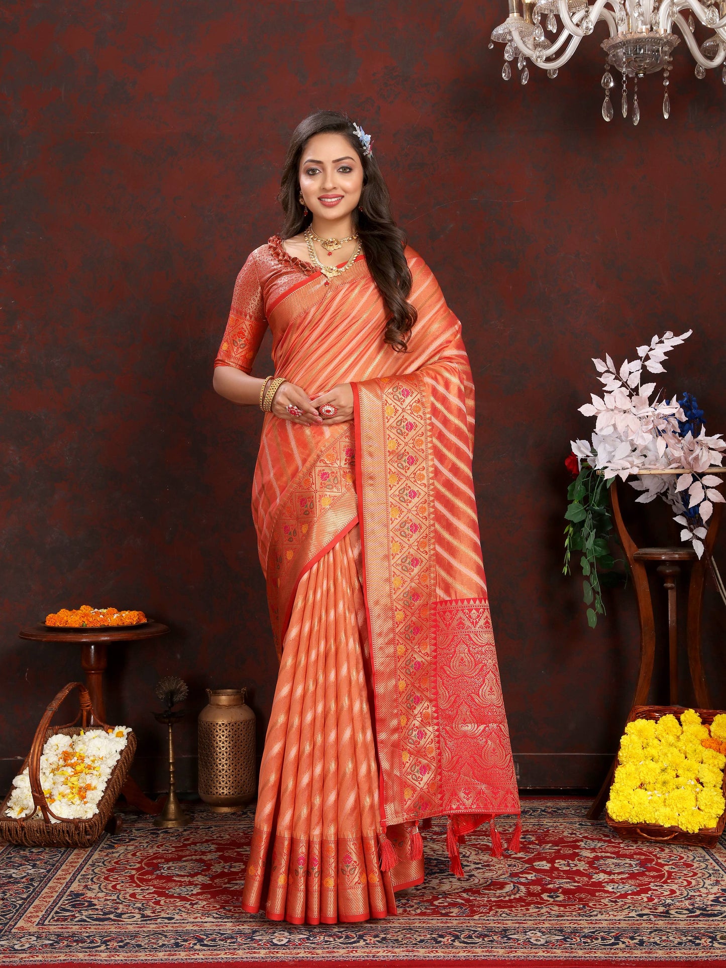 luxurious designer Women's Soft  Organza silk saree with Meenakari  weawing design  and  Rich Meenakari  weawing silk saree