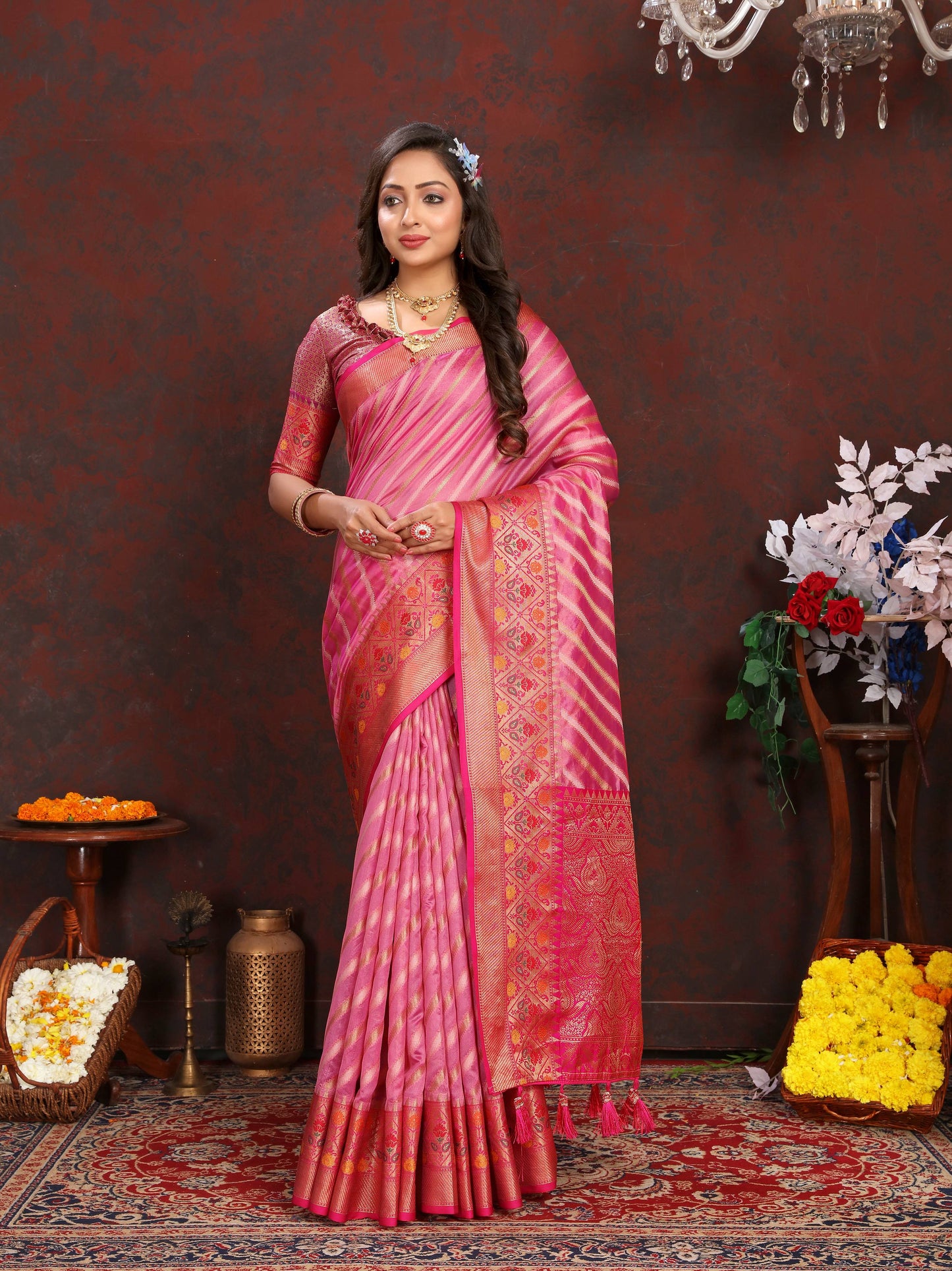 luxurious designer Women's Soft  Organza silk saree with Meenakari  weawing design  and  Rich Meenakari  weawing silk saree