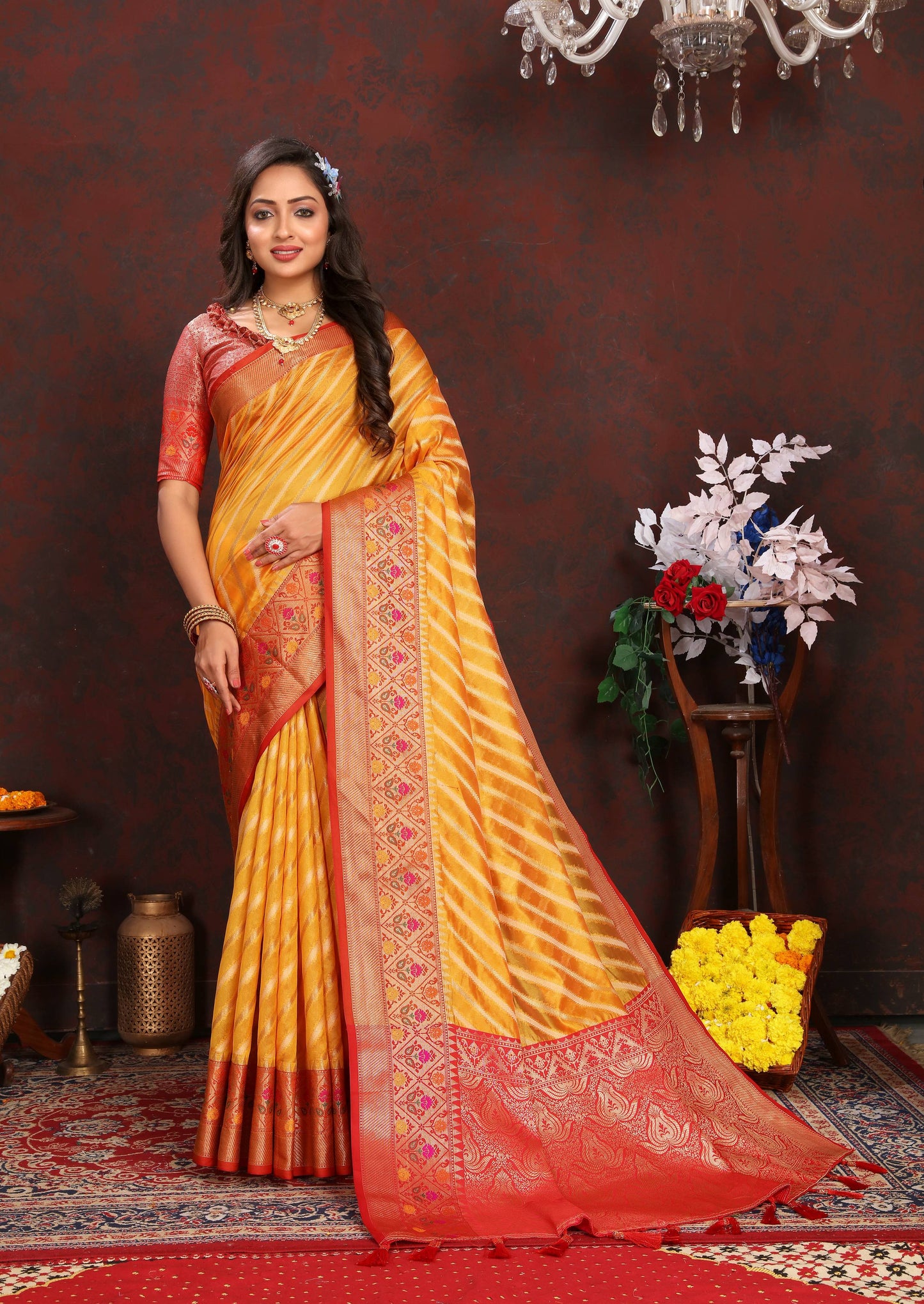 luxurious designer Women's Soft  Organza silk saree with Meenakari  weawing design  and  Rich Meenakari  weawing silk saree