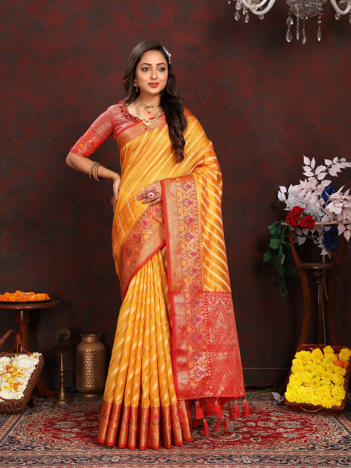 luxurious designer Women's Soft  Organza silk saree with Meenakari  weawing design  and  Rich Meenakari  weawing silk saree