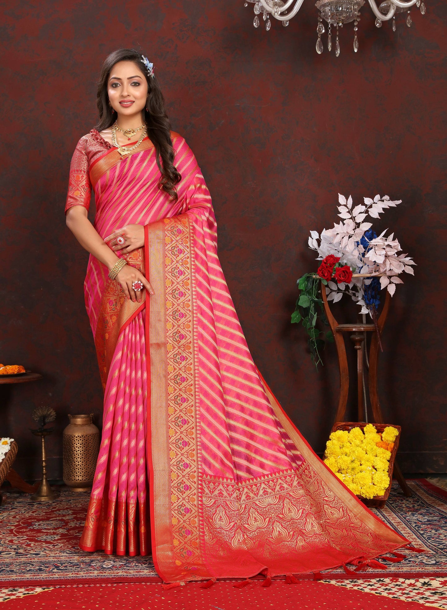 luxurious designer Women's Soft  Organza silk saree with Meenakari  weawing design  and  Rich Meenakari  weawing silk saree