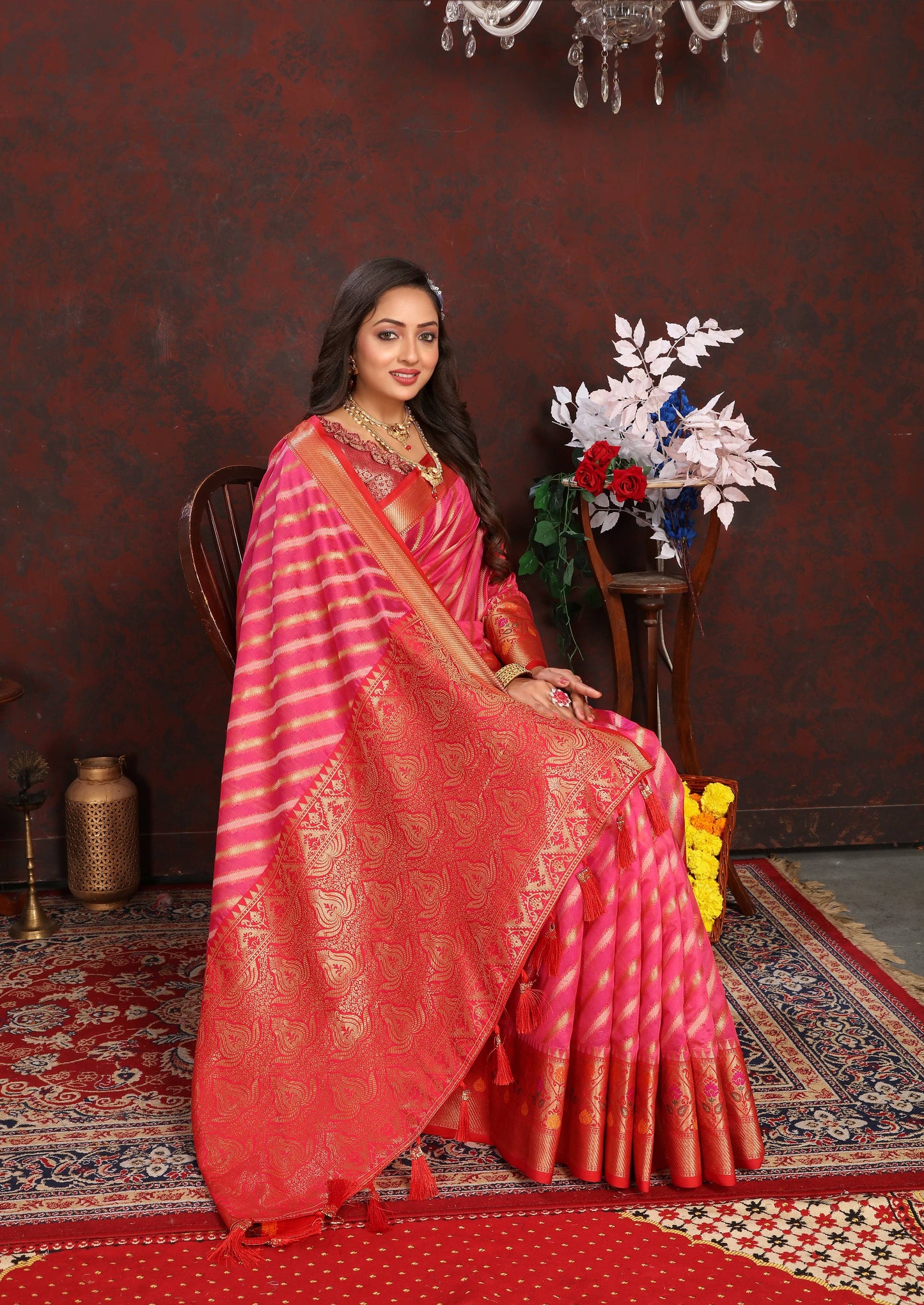 luxurious designer Women's Soft  Organza silk saree with Meenakari  weawing design  and  Rich Meenakari  weawing silk saree