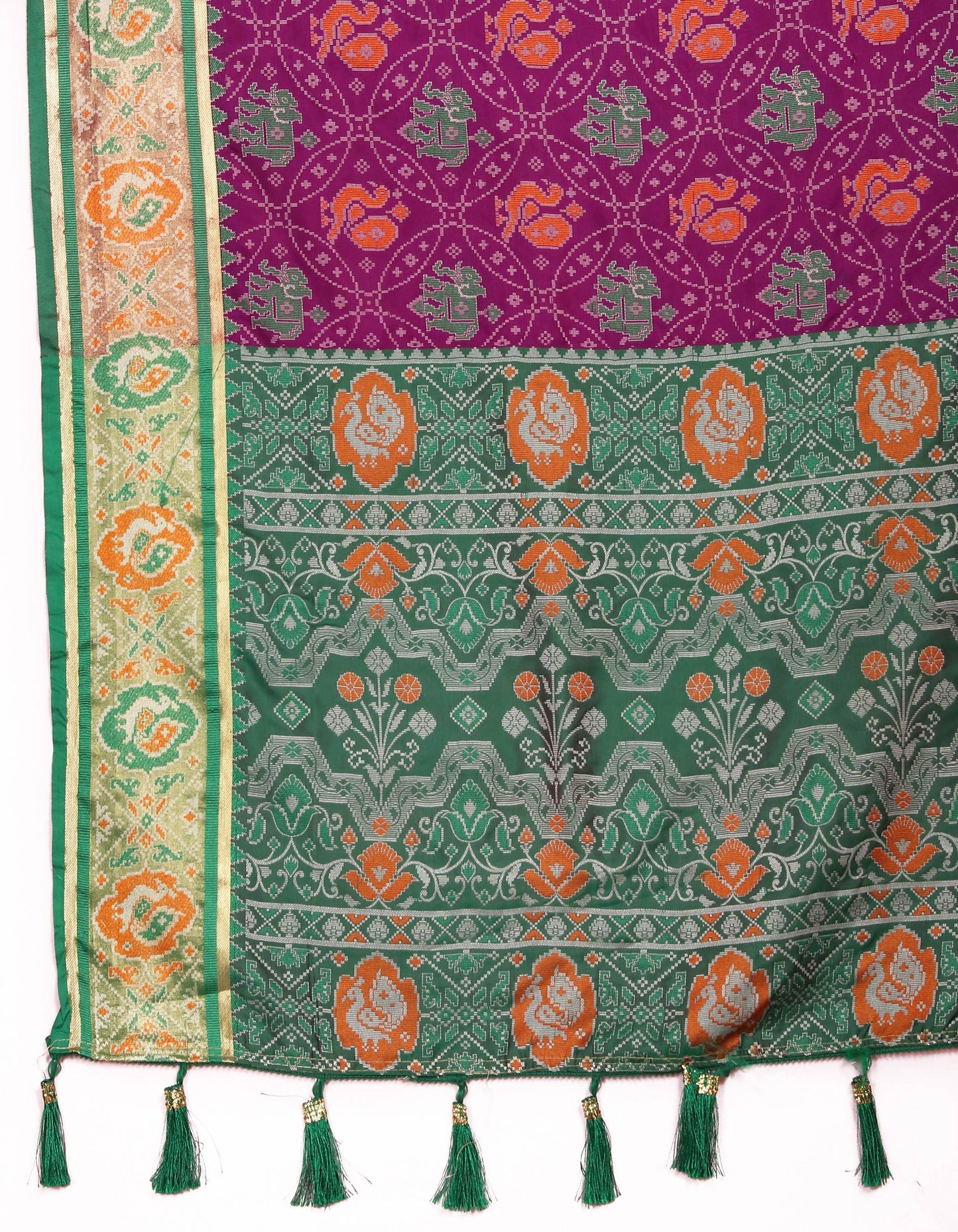 luxurious designer Women's Soft  Patola  silk saree with Meenakari  zari weawing motifs  and Rich Zari weawing silk saree