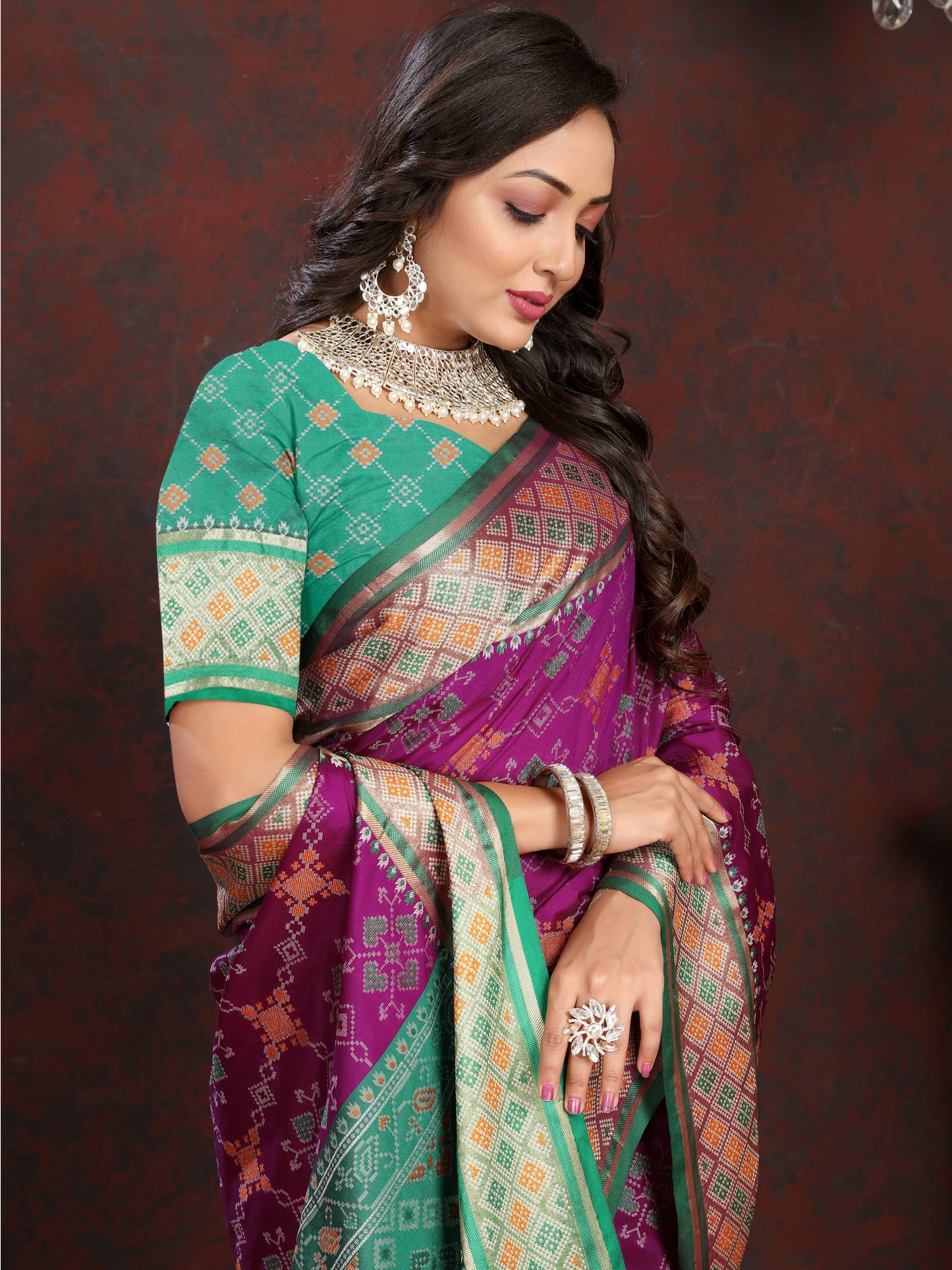 luxurious designer Women's Soft  Patola  silk saree with Meenakari  zari weawing motifs  and Rich Zari weawing silk saree