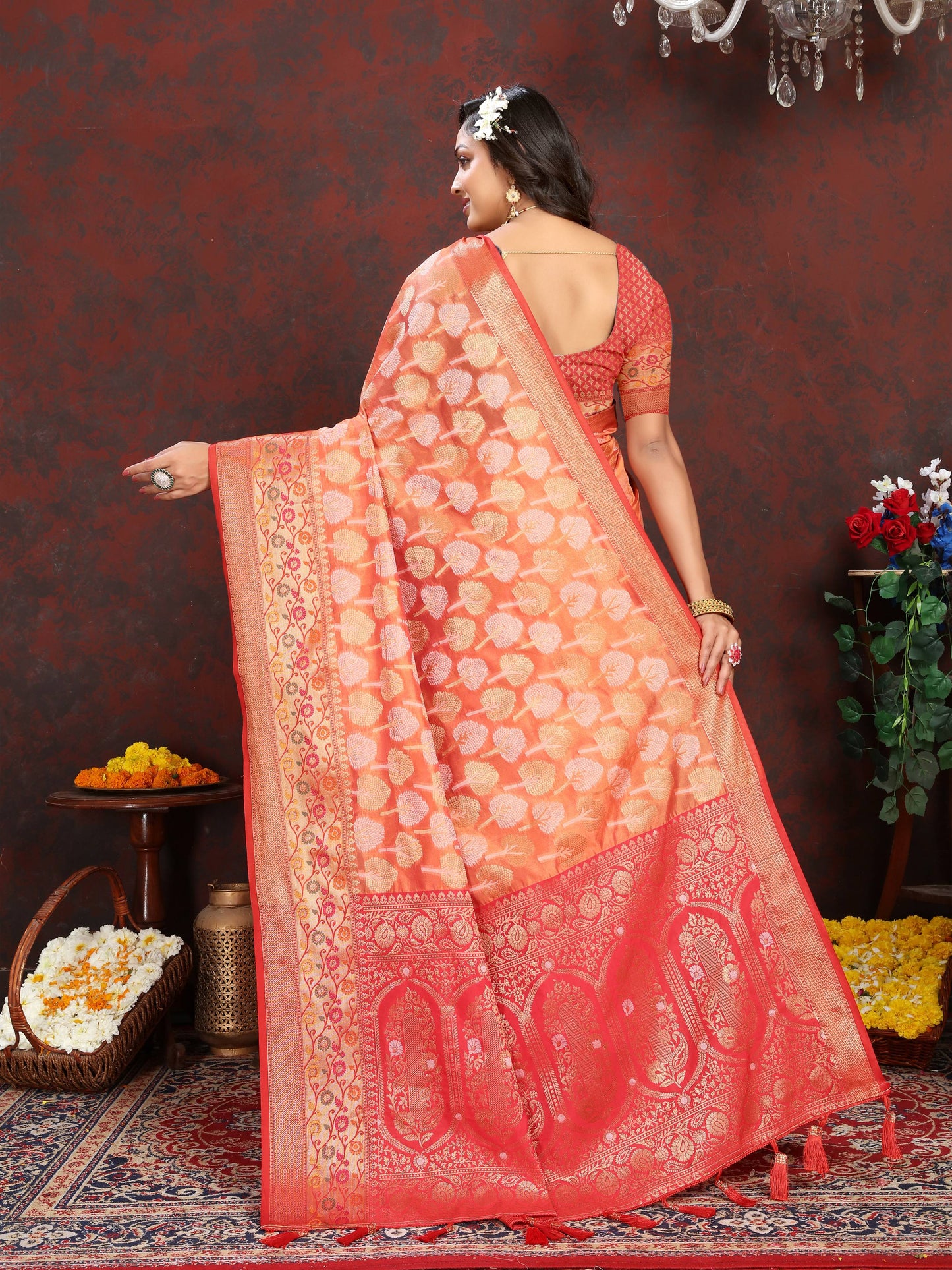 luxurious designer Women's Soft  Organza silk saree with Meenakari  weawing design  and  Rich Meenakari  weawing silk saree