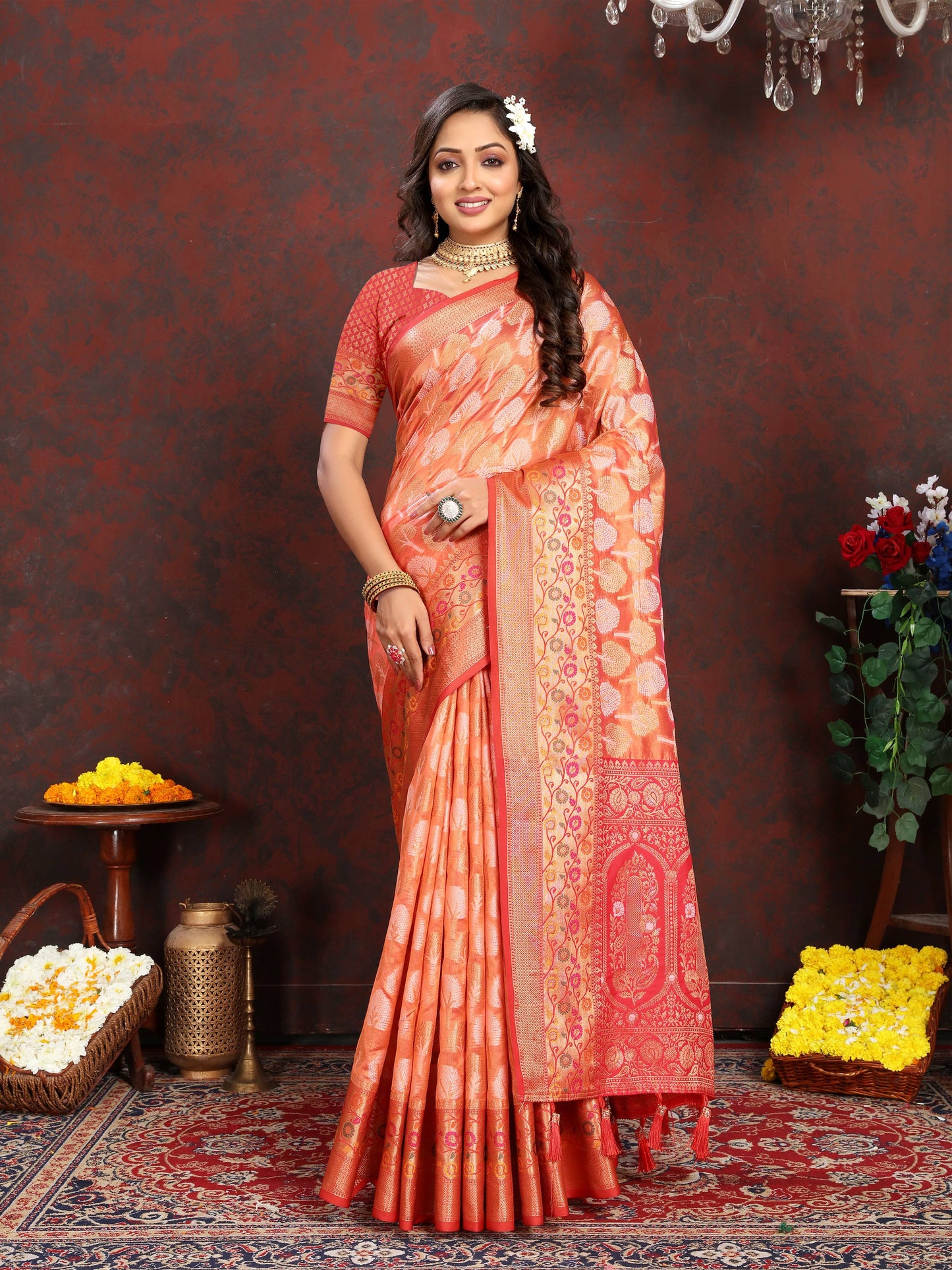 luxurious designer Women's Soft  Organza silk saree with Meenakari  weawing design  and  Rich Meenakari  weawing silk saree