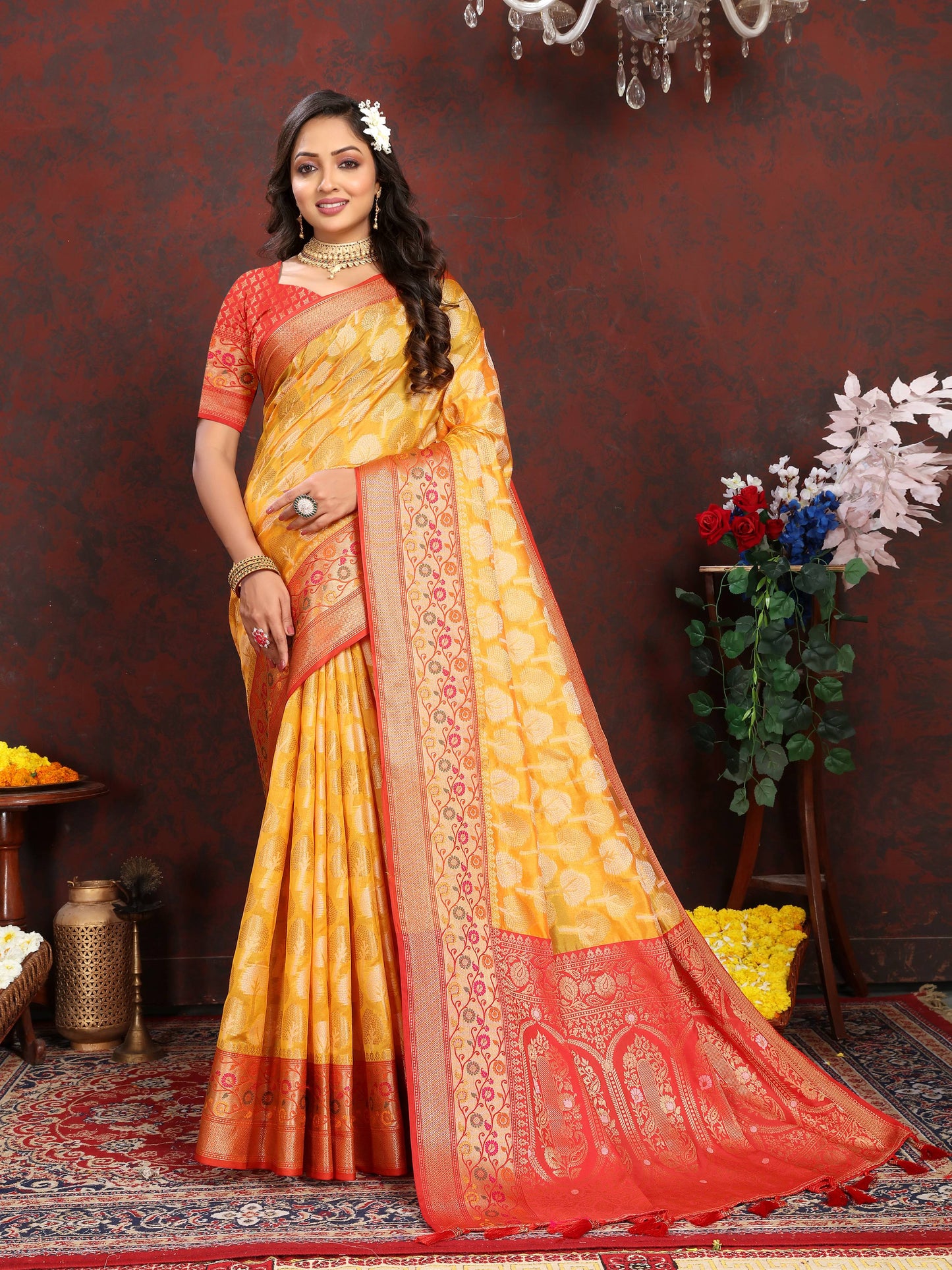 luxurious designer Women's Soft  Organza silk saree with Meenakari  weawing design  and  Rich Meenakari  weawing silk saree