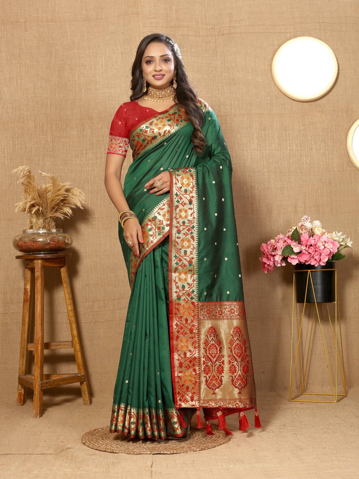 luxurious designer Women's Soft  Paithani  silk saree with Meenakari  weawing design  and  Rich Meenakari  weawing silk saree