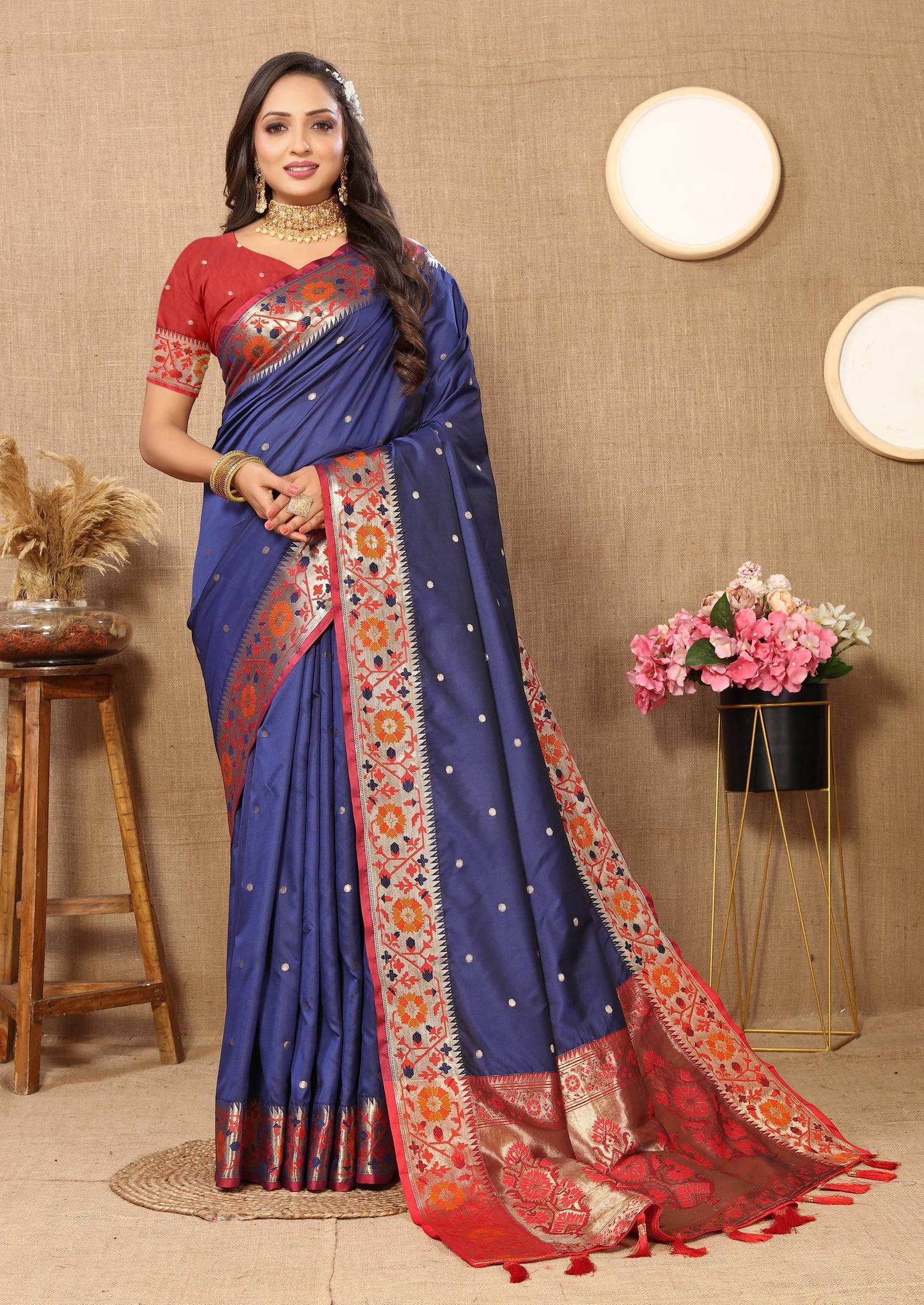 luxurious designer Women's Soft  Paithani  silk saree with Meenakari  weawing design  and  Rich Meenakari  weawing silk saree