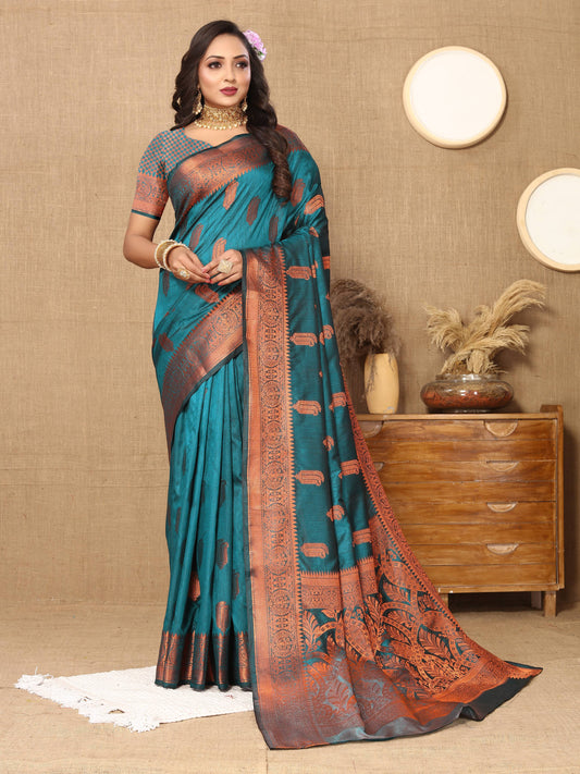 luxurious designer Women's Soft  katan silk saree with copper zari weawing design  and  Rich Zari weawing silk saree