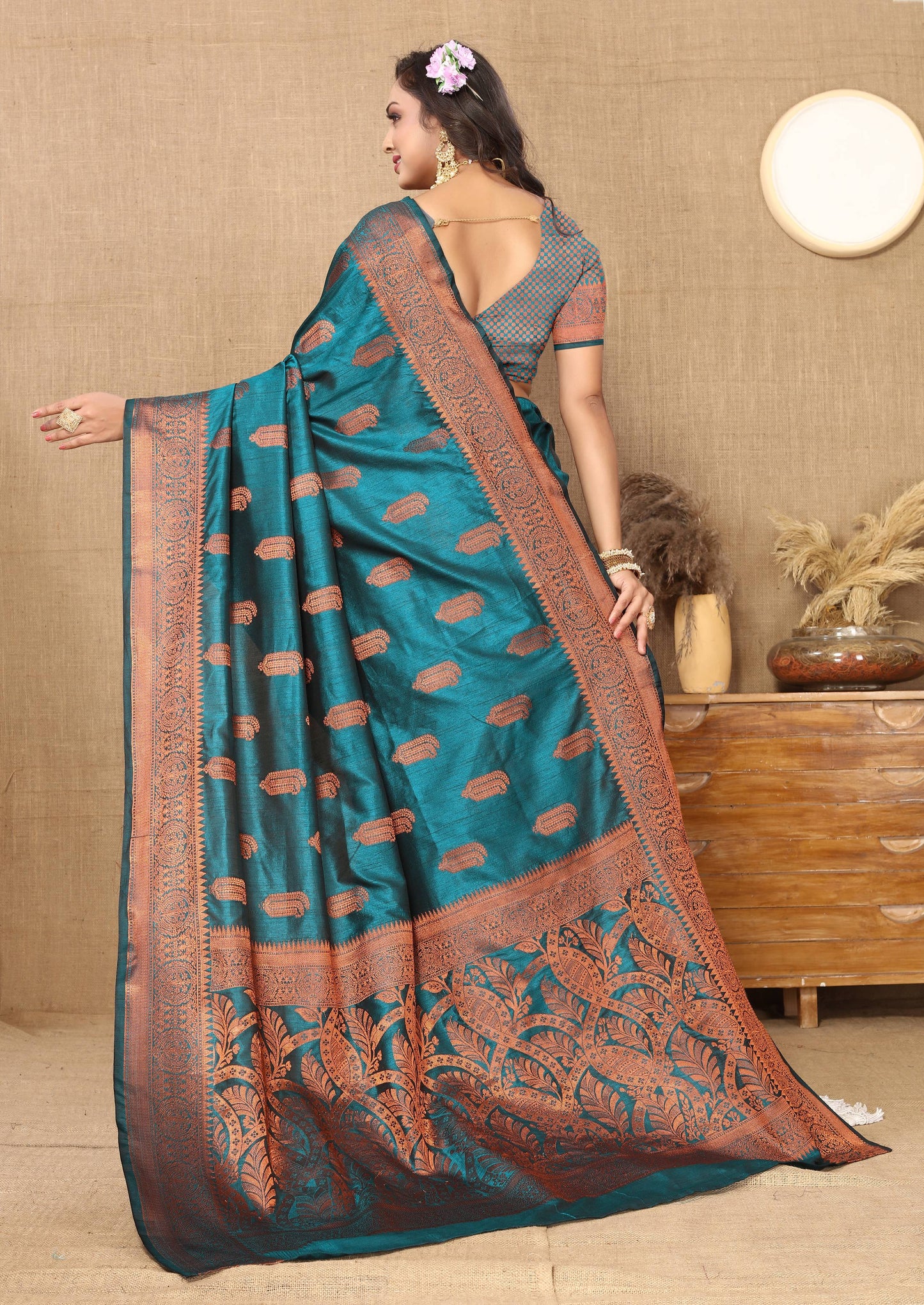 luxurious designer Women's Soft  katan silk saree with copper zari weawing design  and  Rich Zari weawing silk saree