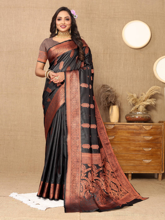 luxurious designer Women's Soft  katan silk saree with copper zari weawing design  and  Rich Zari weawing silk saree