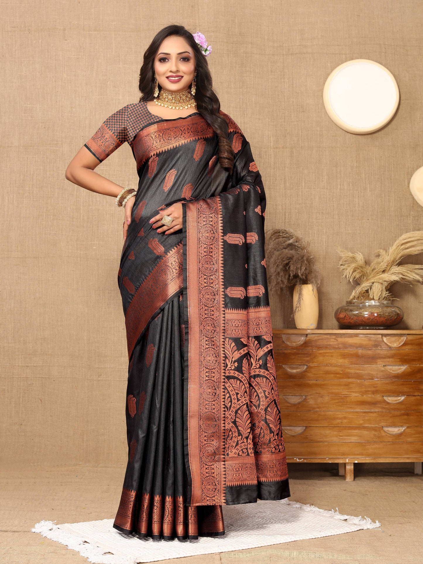 luxurious designer Women's Soft  katan silk saree with copper zari weawing design  and  Rich Zari weawing silk saree