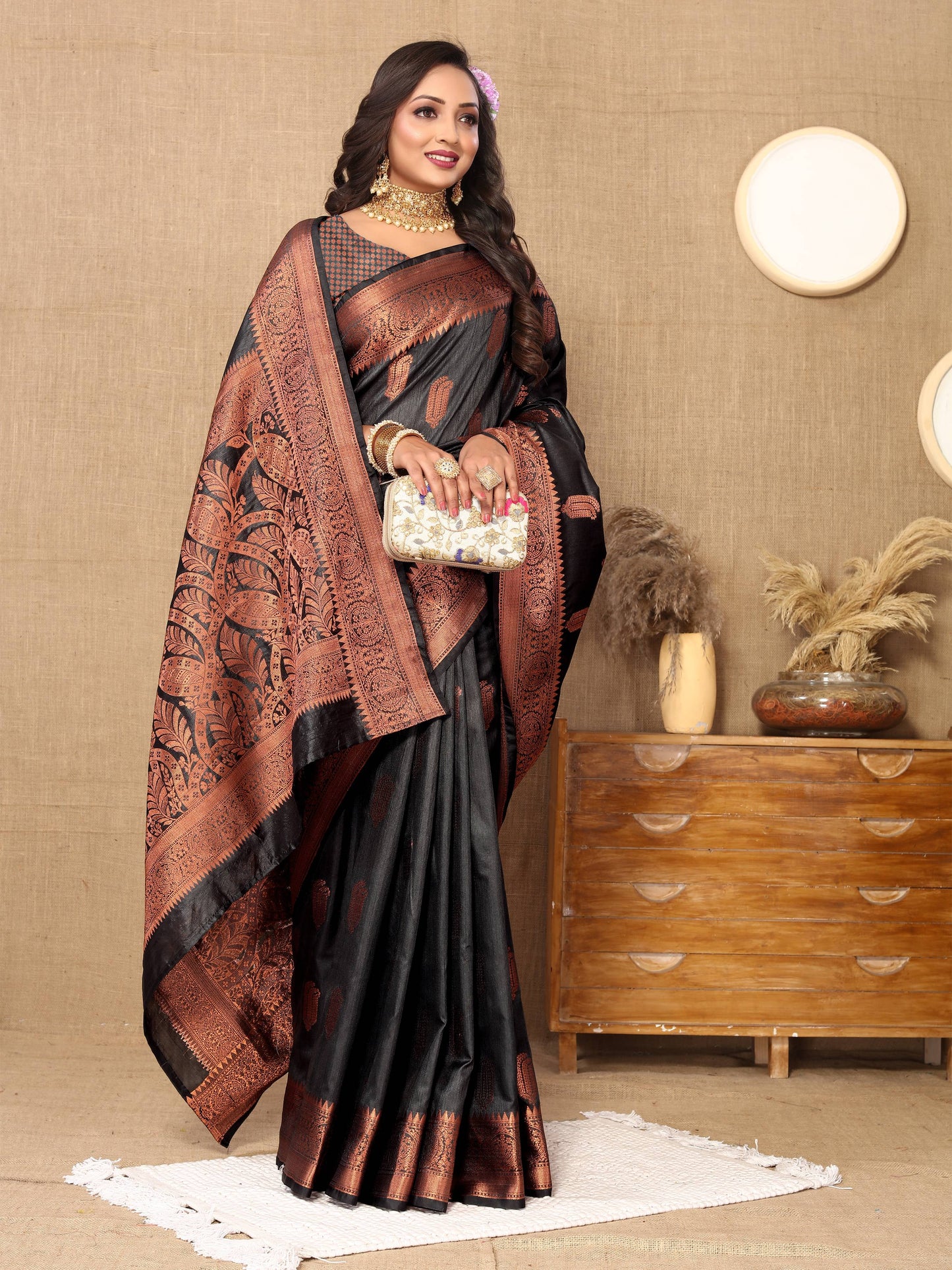 luxurious designer Women's Soft  katan silk saree with copper zari weawing design  and  Rich Zari weawing silk saree