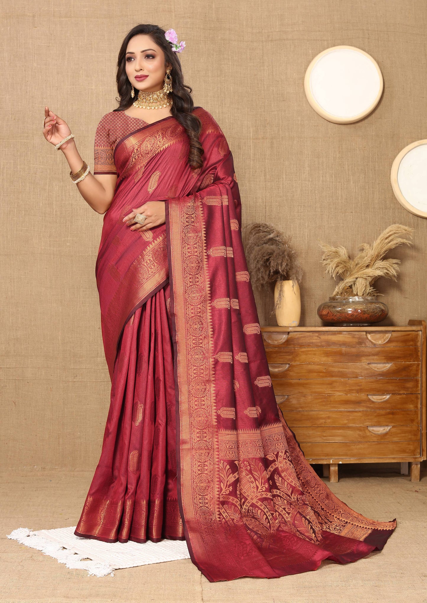 luxurious designer Women's Soft  katan silk saree with copper zari weawing design  and  Rich Zari weawing silk saree