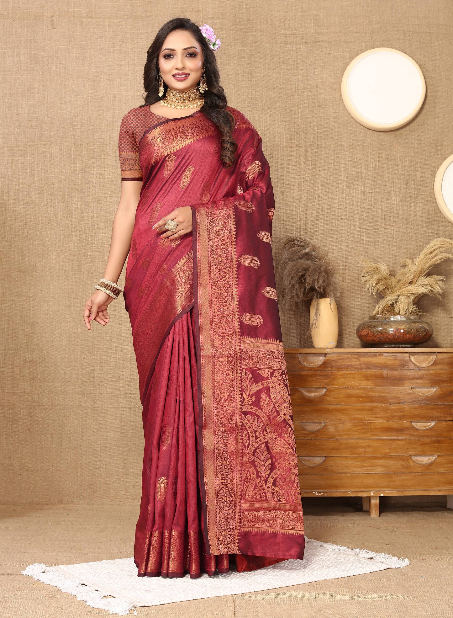 luxurious designer Women's Soft  katan silk saree with copper zari weawing design  and  Rich Zari weawing silk saree