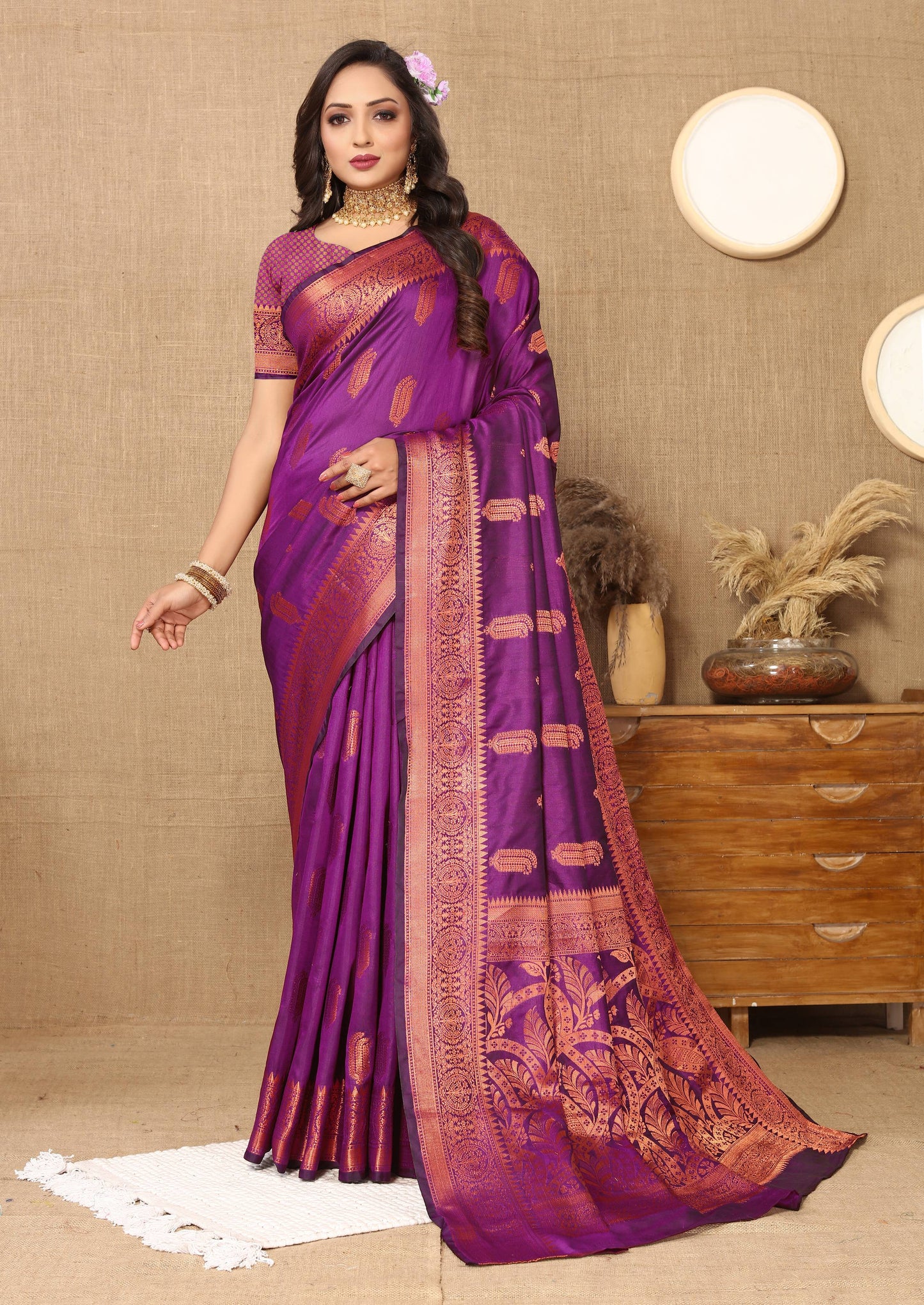 luxurious designer Women's Soft  katan silk saree with copper zari weawing design  and  Rich Zari weawing silk saree