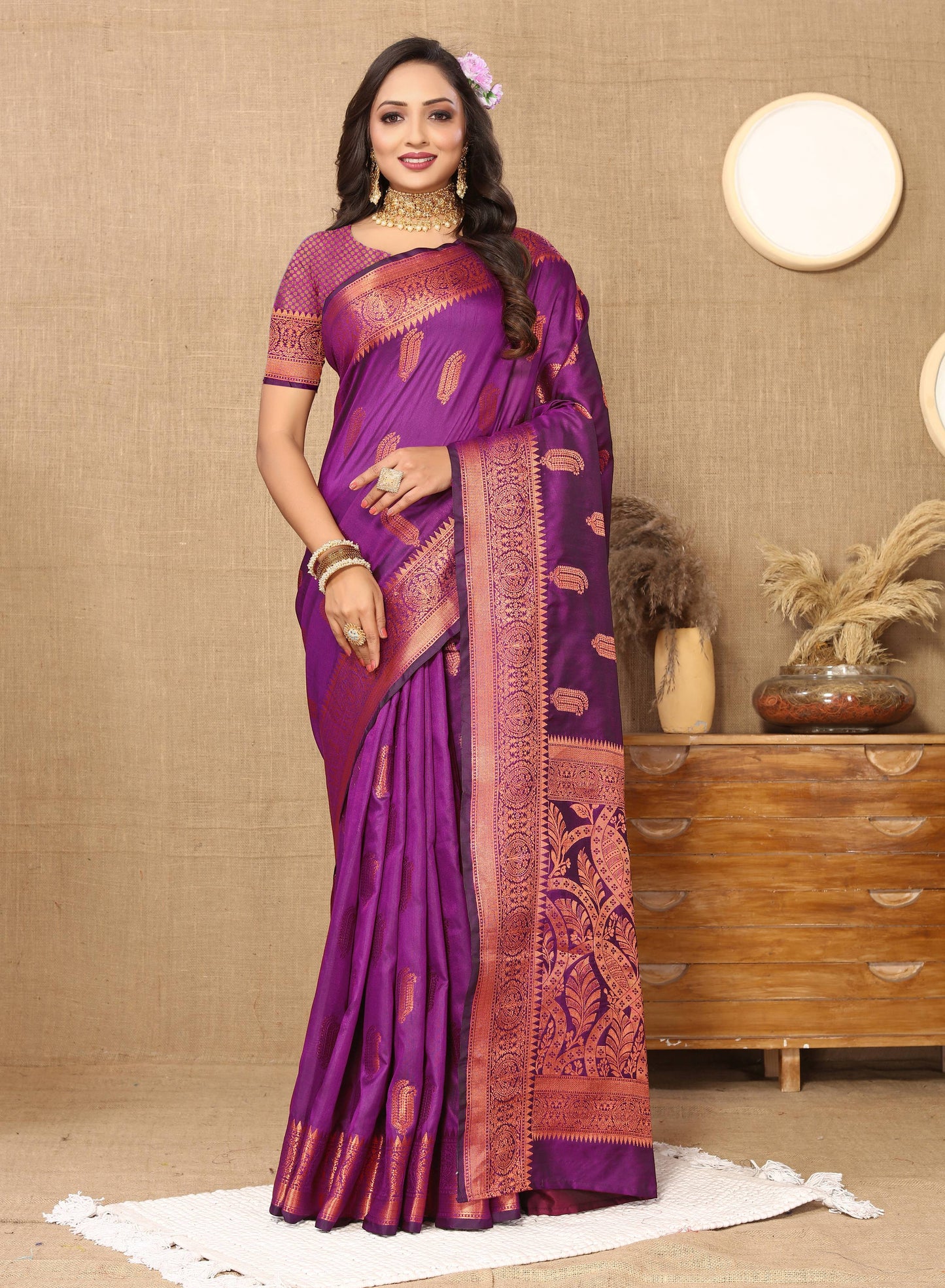 luxurious designer Women's Soft  katan silk saree with copper zari weawing design  and  Rich Zari weawing silk saree