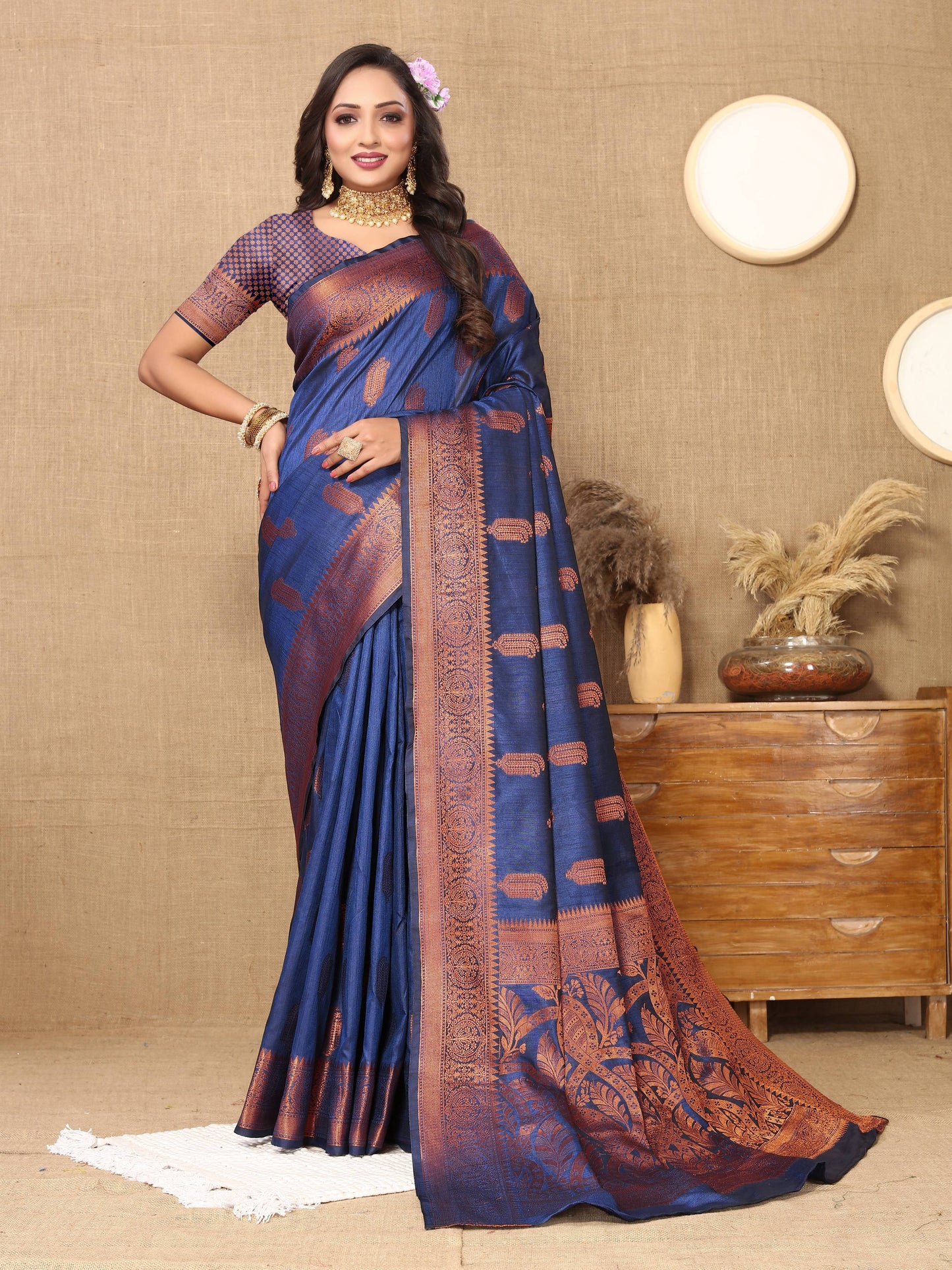 luxurious designer Women's Soft  katan silk saree with copper zari weawing design  and  Rich Zari weawing silk saree