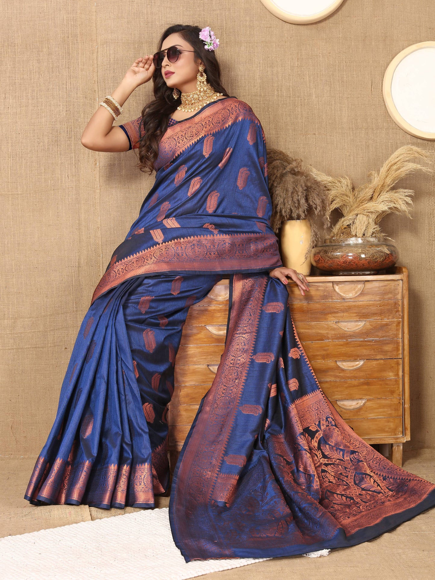 luxurious designer Women's Soft  katan silk saree with copper zari weawing design  and  Rich Zari weawing silk saree