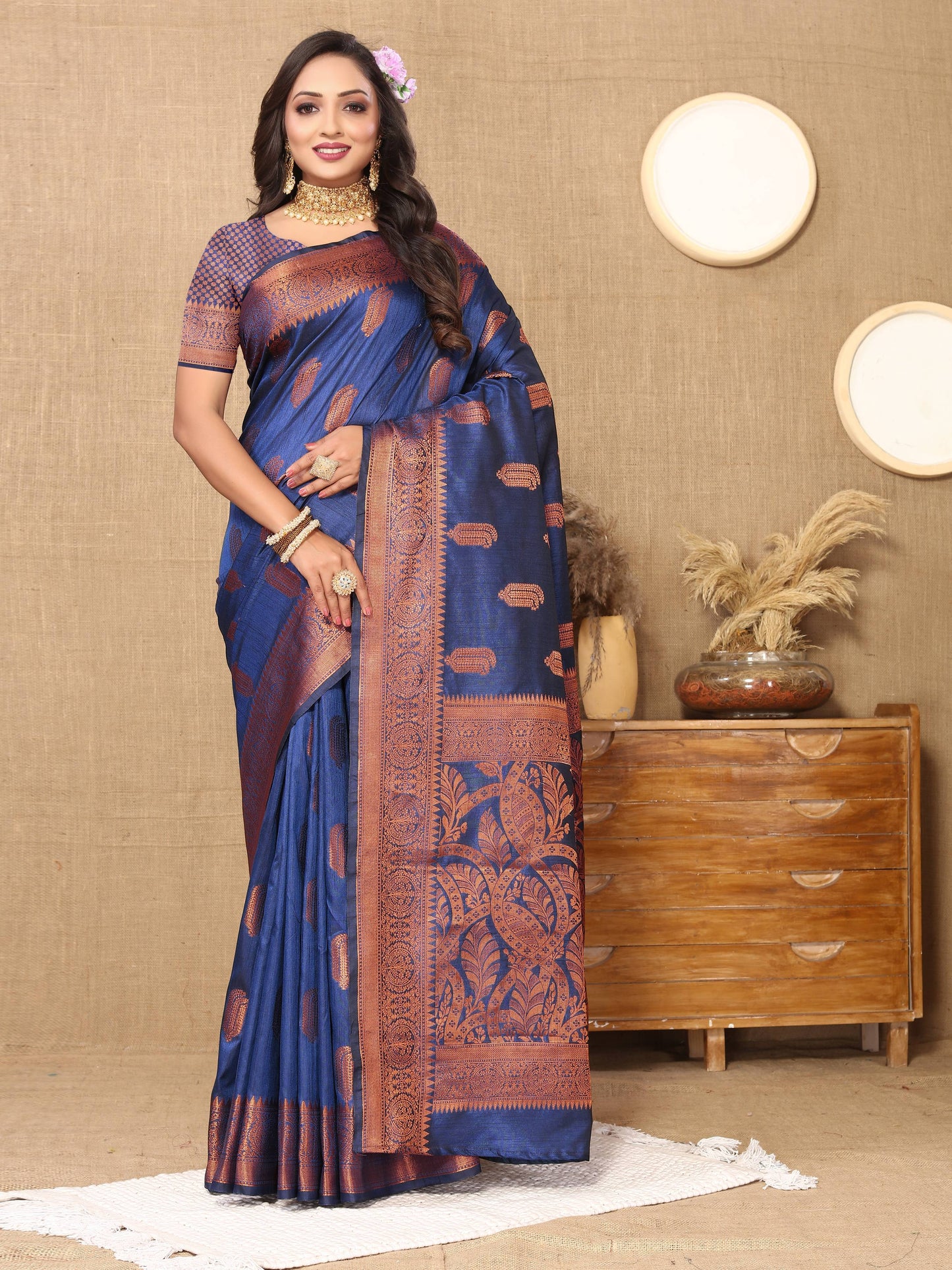 luxurious designer Women's Soft  katan silk saree with copper zari weawing design  and  Rich Zari weawing silk saree