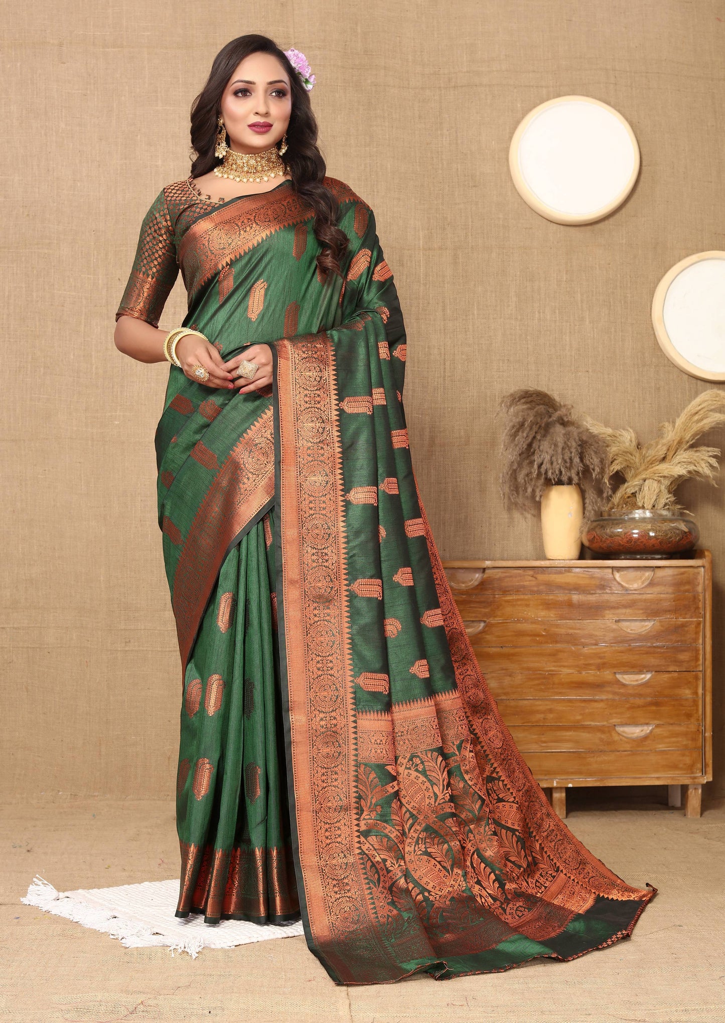 luxurious designer Women's Soft  katan silk saree with copper zari weawing design  and  Rich Zari weawing silk saree