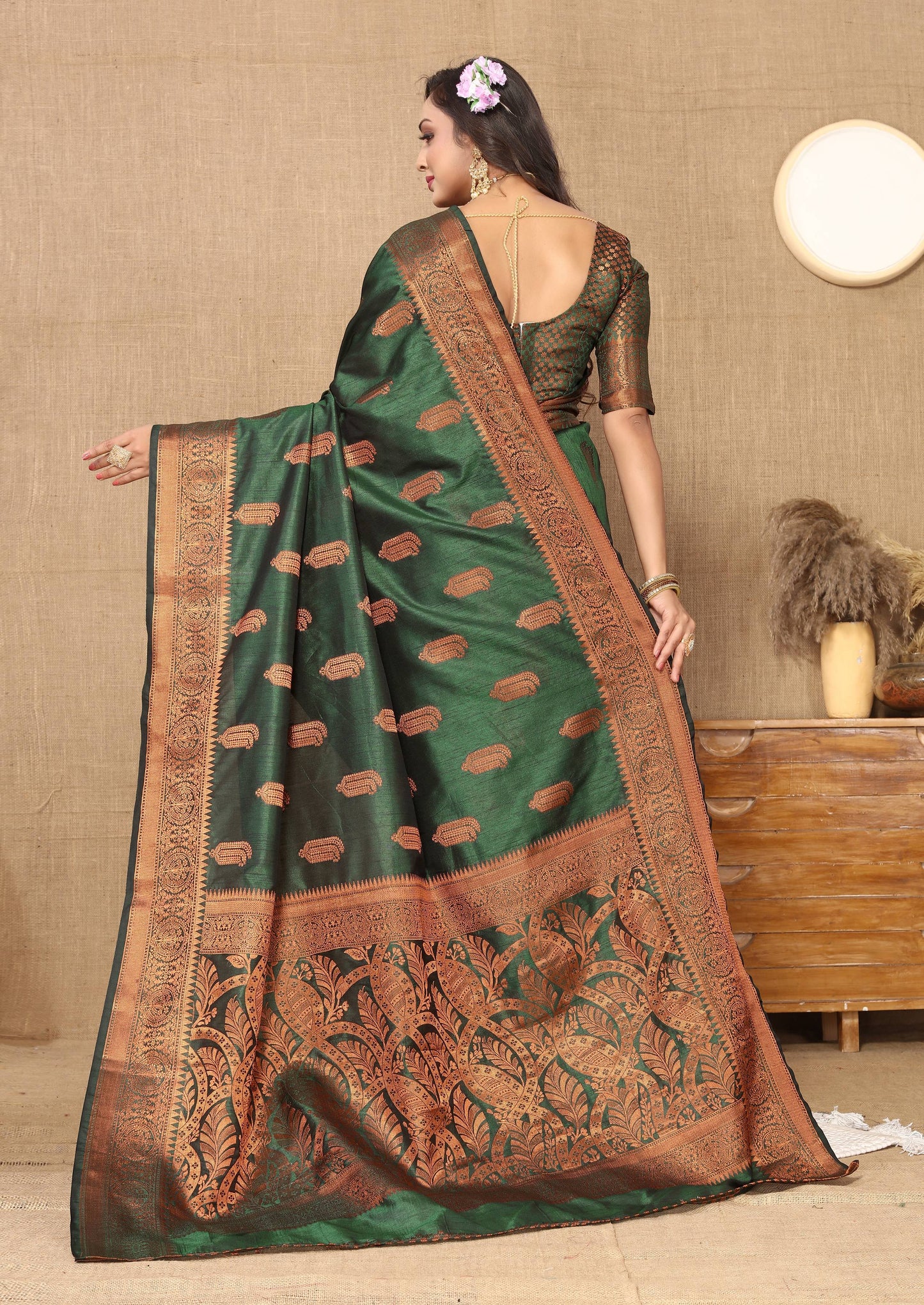 luxurious designer Women's Soft  katan silk saree with copper zari weawing design  and  Rich Zari weawing silk saree