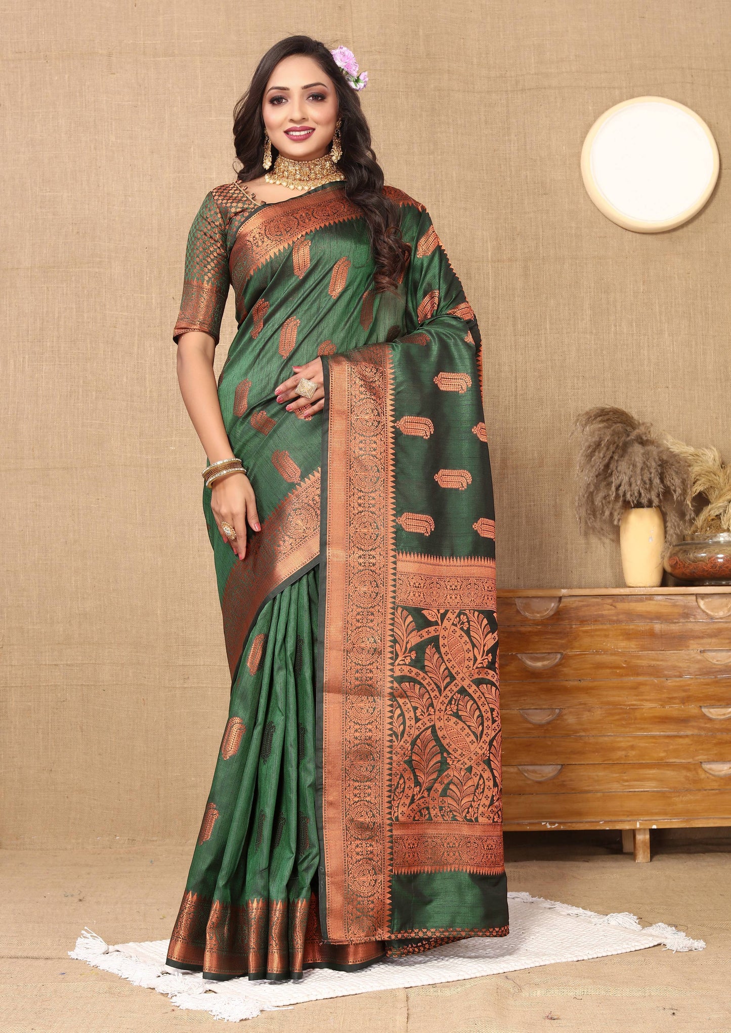 luxurious designer Women's Soft  katan silk saree with copper zari weawing design  and  Rich Zari weawing silk saree