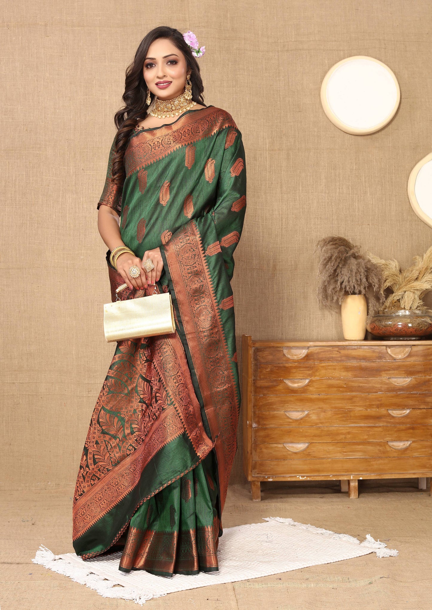 luxurious designer Women's Soft  katan silk saree with copper zari weawing design  and  Rich Zari weawing silk saree