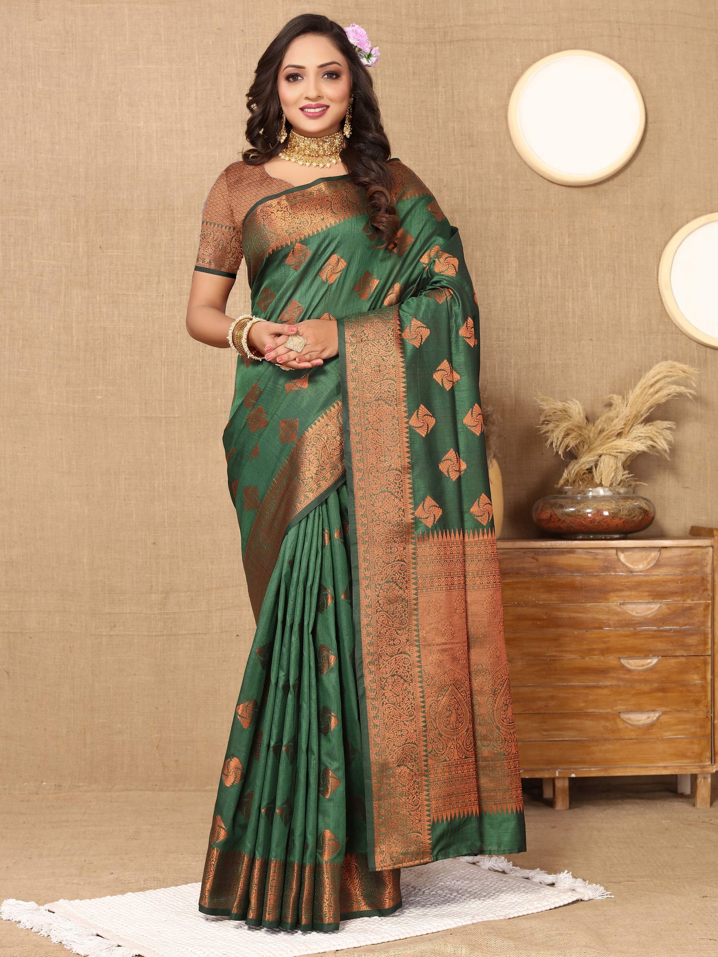 luxurious designer Women's Soft  katan silk saree with copper zari weawing design  and  Rich Zari weawing silk saree