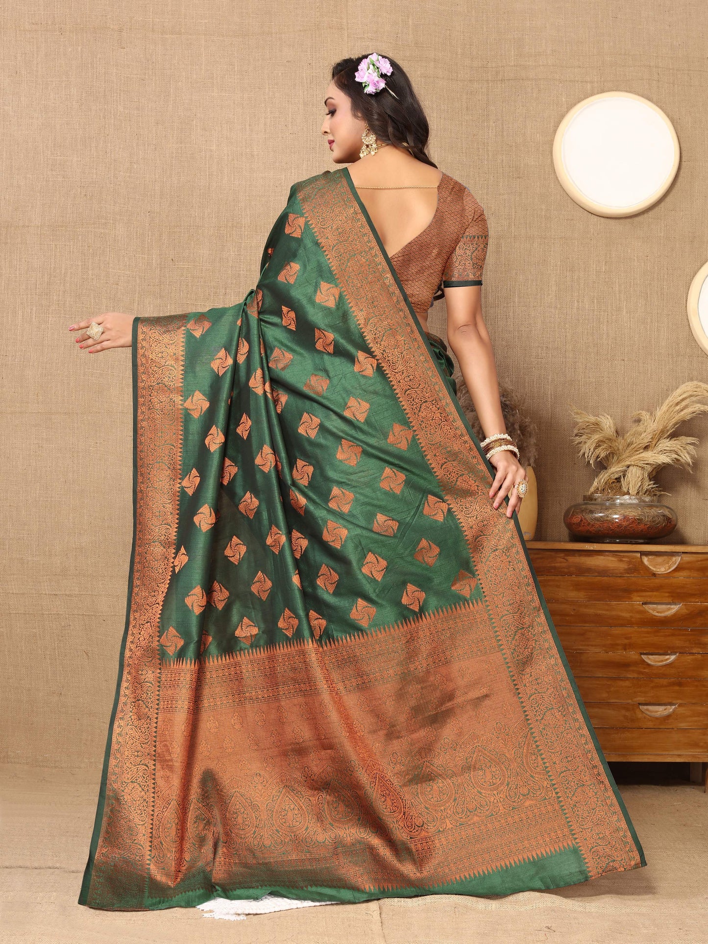 luxurious designer Women's Soft  katan silk saree with copper zari weawing design  and  Rich Zari weawing silk saree