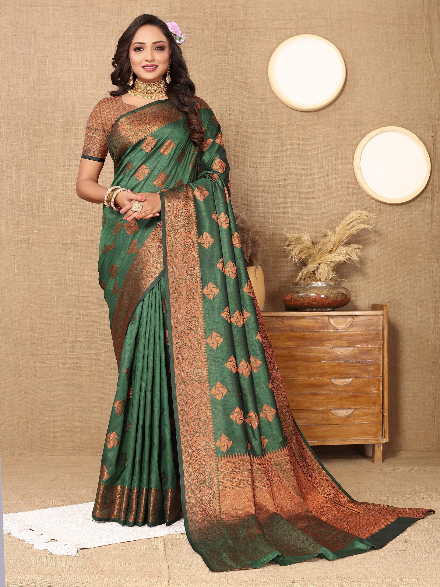 luxurious designer Women's Soft  katan silk saree with copper zari weawing design  and  Rich Zari weawing silk saree