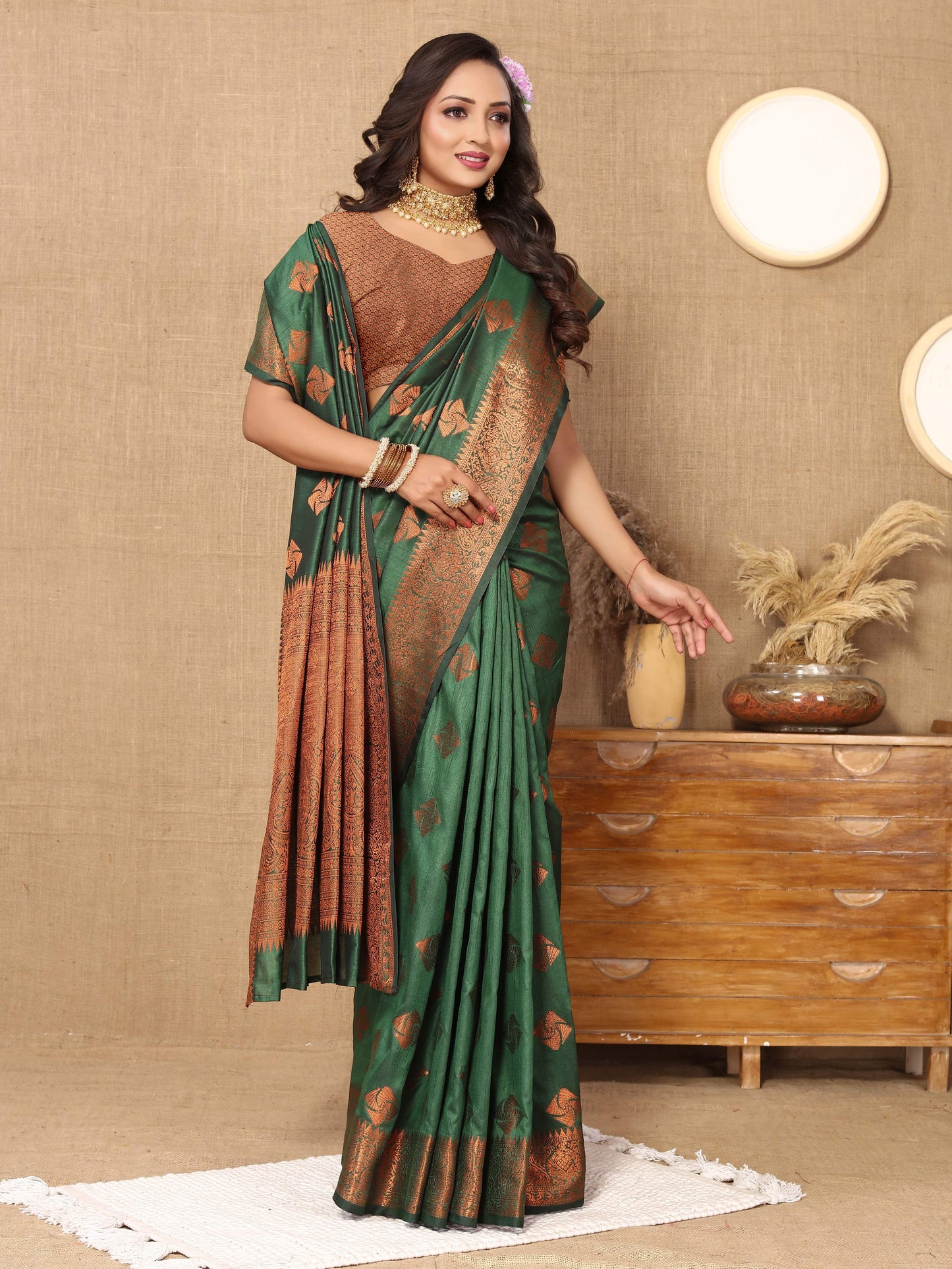 luxurious designer Women's Soft  katan silk saree with copper zari weawing design  and  Rich Zari weawing silk saree