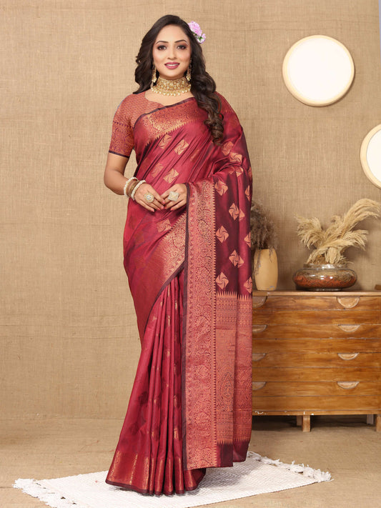 luxurious designer Women's Soft  katan silk saree with copper zari weawing design  and  Rich Zari weawing silk saree