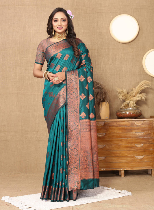 luxurious designer Women's Soft  katan silk saree with copper zari weawing design  and  Rich Zari weawing silk saree