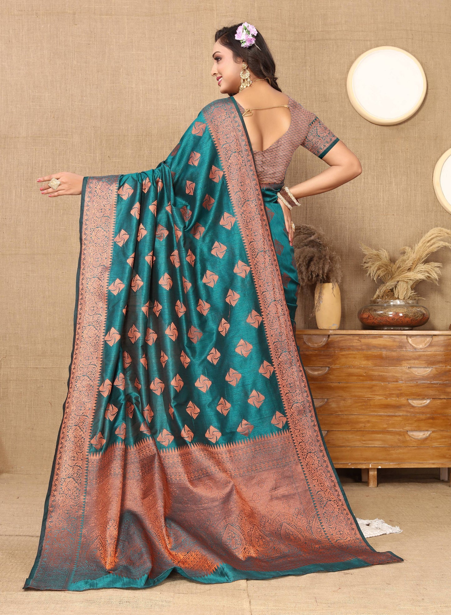 luxurious designer Women's Soft  katan silk saree with copper zari weawing design  and  Rich Zari weawing silk saree