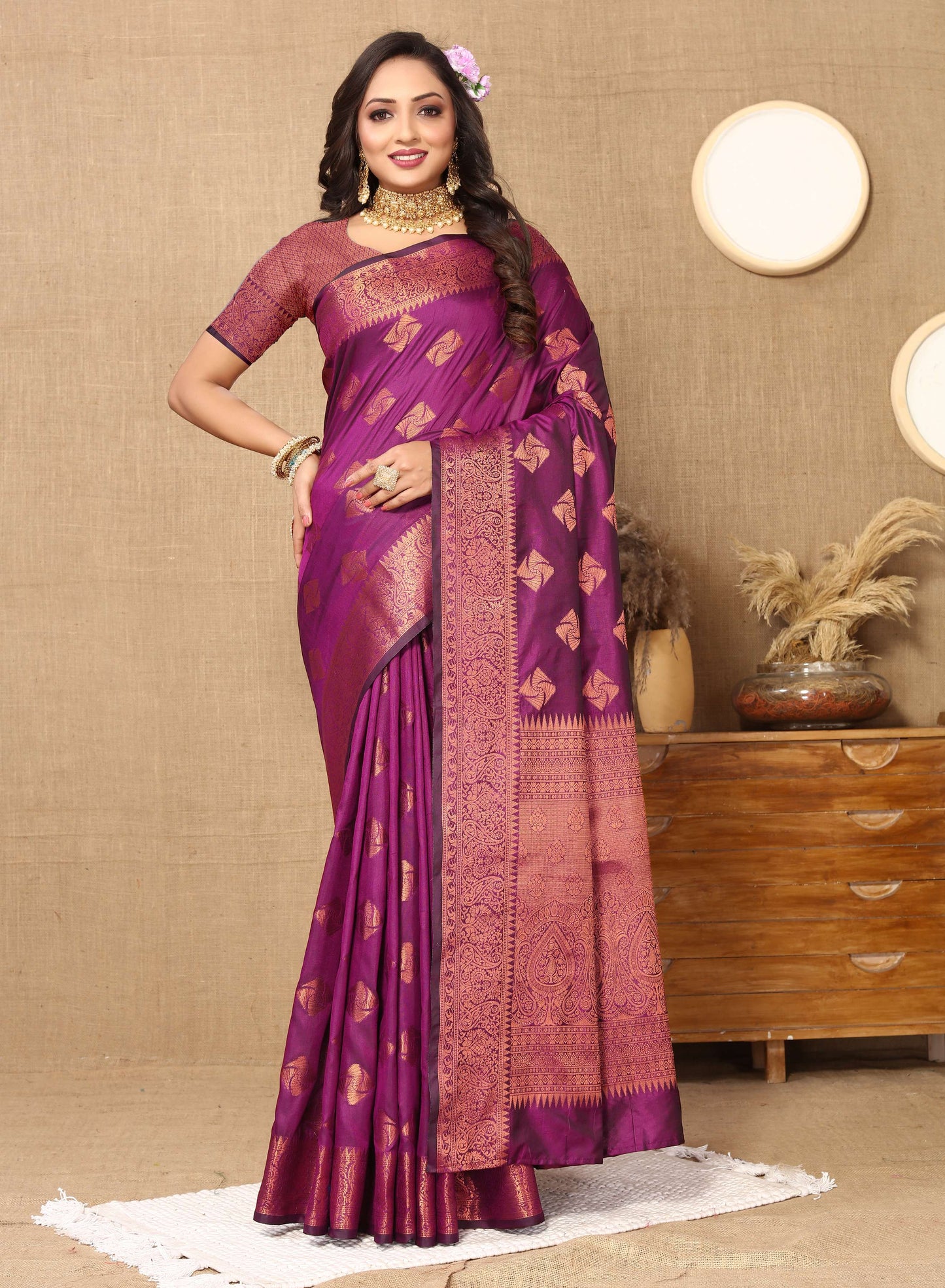 luxurious designer Women's Soft  katan silk saree with copper zari weawing design  and  Rich Zari weawing silk saree