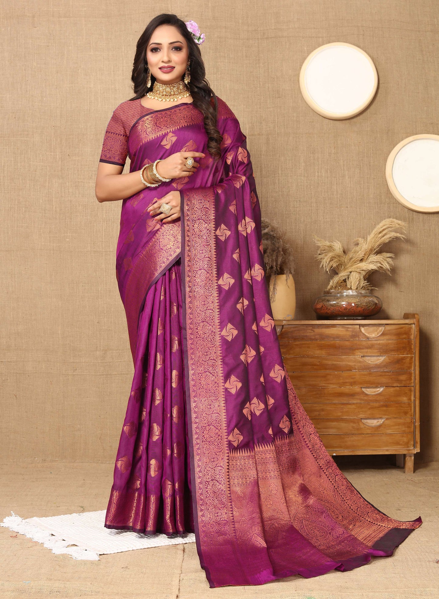 luxurious designer Women's Soft  katan silk saree with copper zari weawing design  and  Rich Zari weawing silk saree