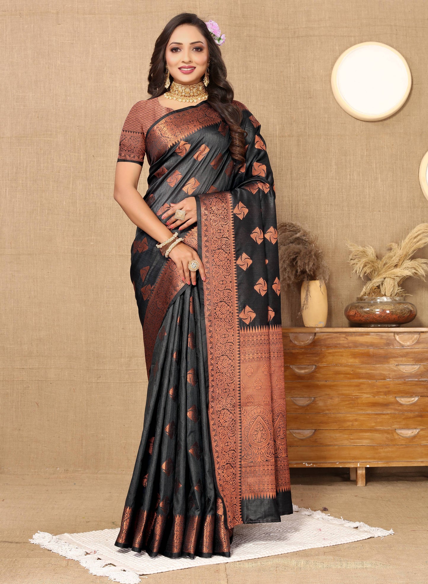 luxurious designer Women's Soft  katan silk saree with copper zari weawing design  and  Rich Zari weawing silk saree