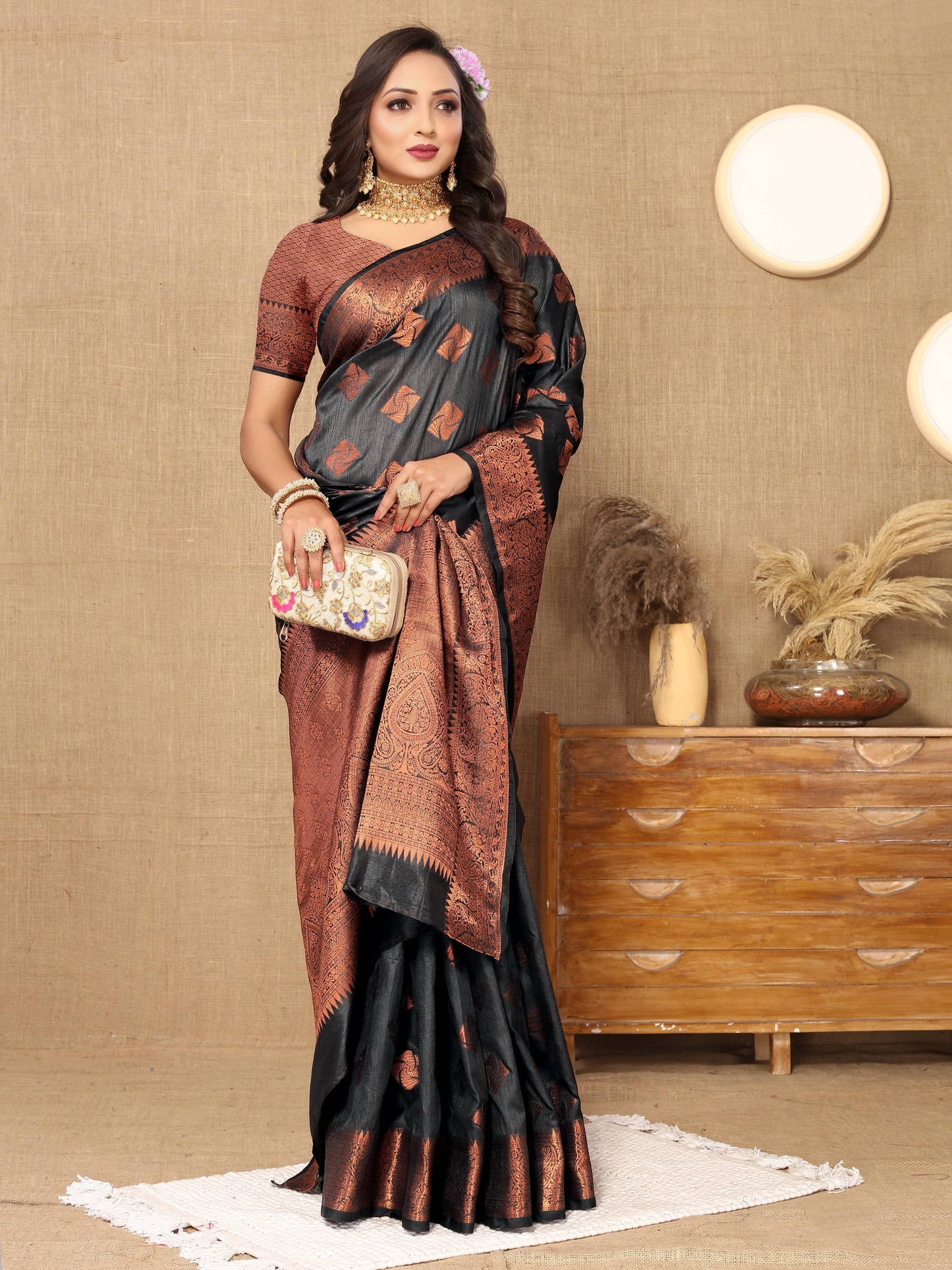 luxurious designer Women's Soft  katan silk saree with copper zari weawing design  and  Rich Zari weawing silk saree