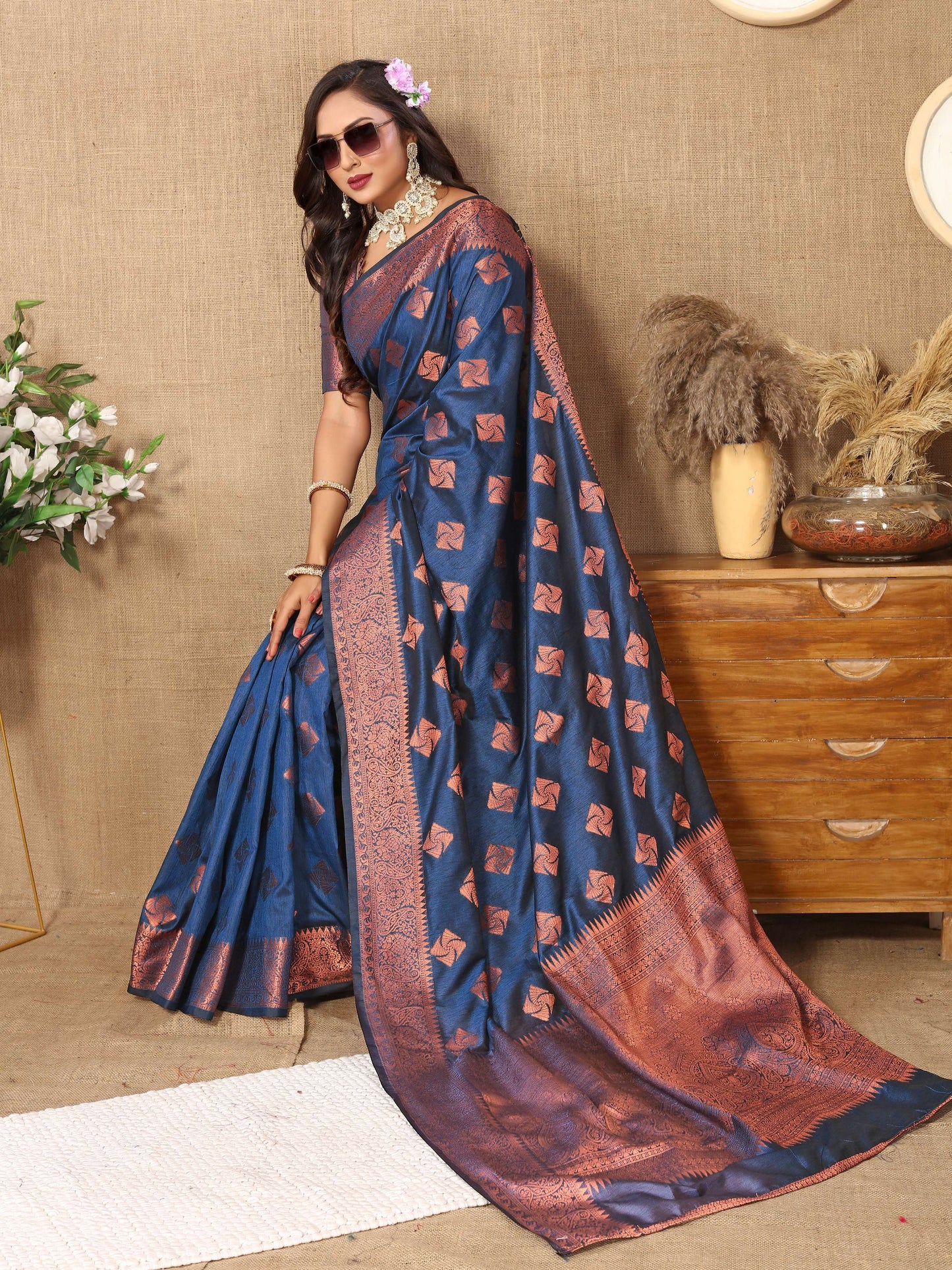 luxurious designer Women's Soft  katan silk saree with copper zari weawing design  and  Rich Zari weawing silk saree