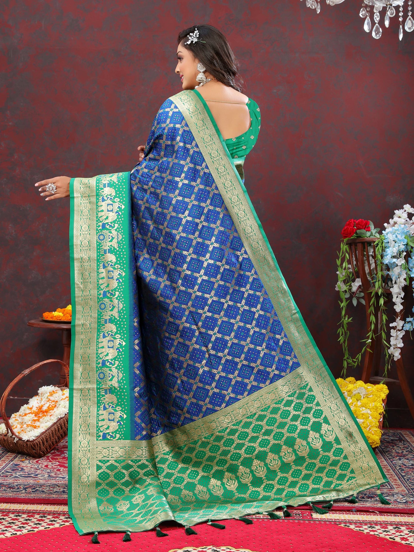 luxurious designer Women's Soft Patola silksaree with meenakari weawing motifs and Rich Zari weawing silk saree