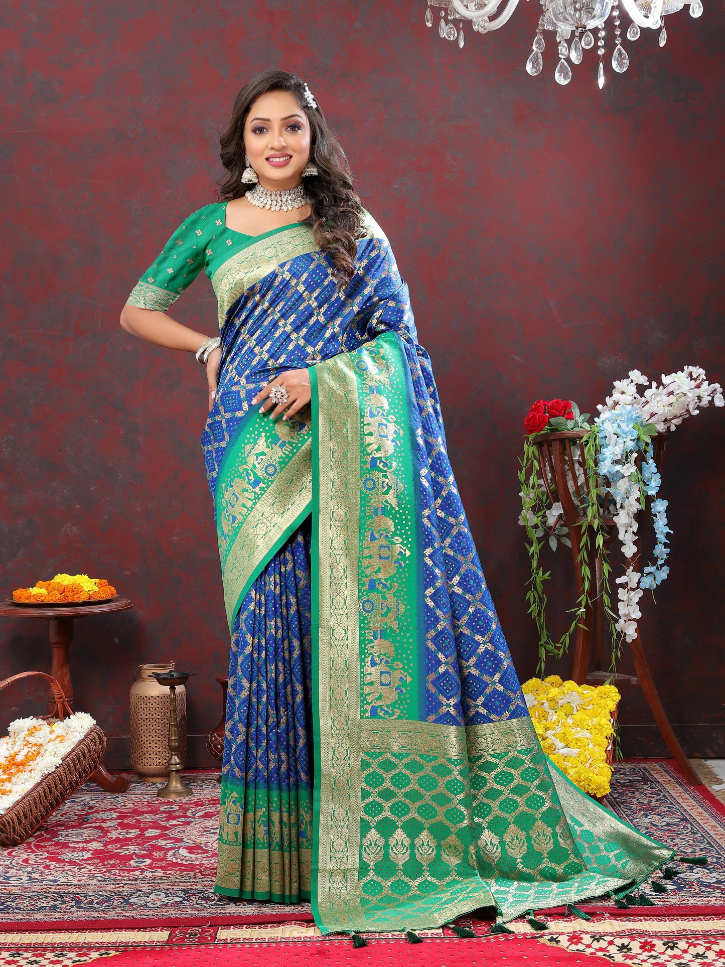 luxurious designer Women's Soft Patola silksaree with meenakari weawing motifs and Rich Zari weawing silk saree