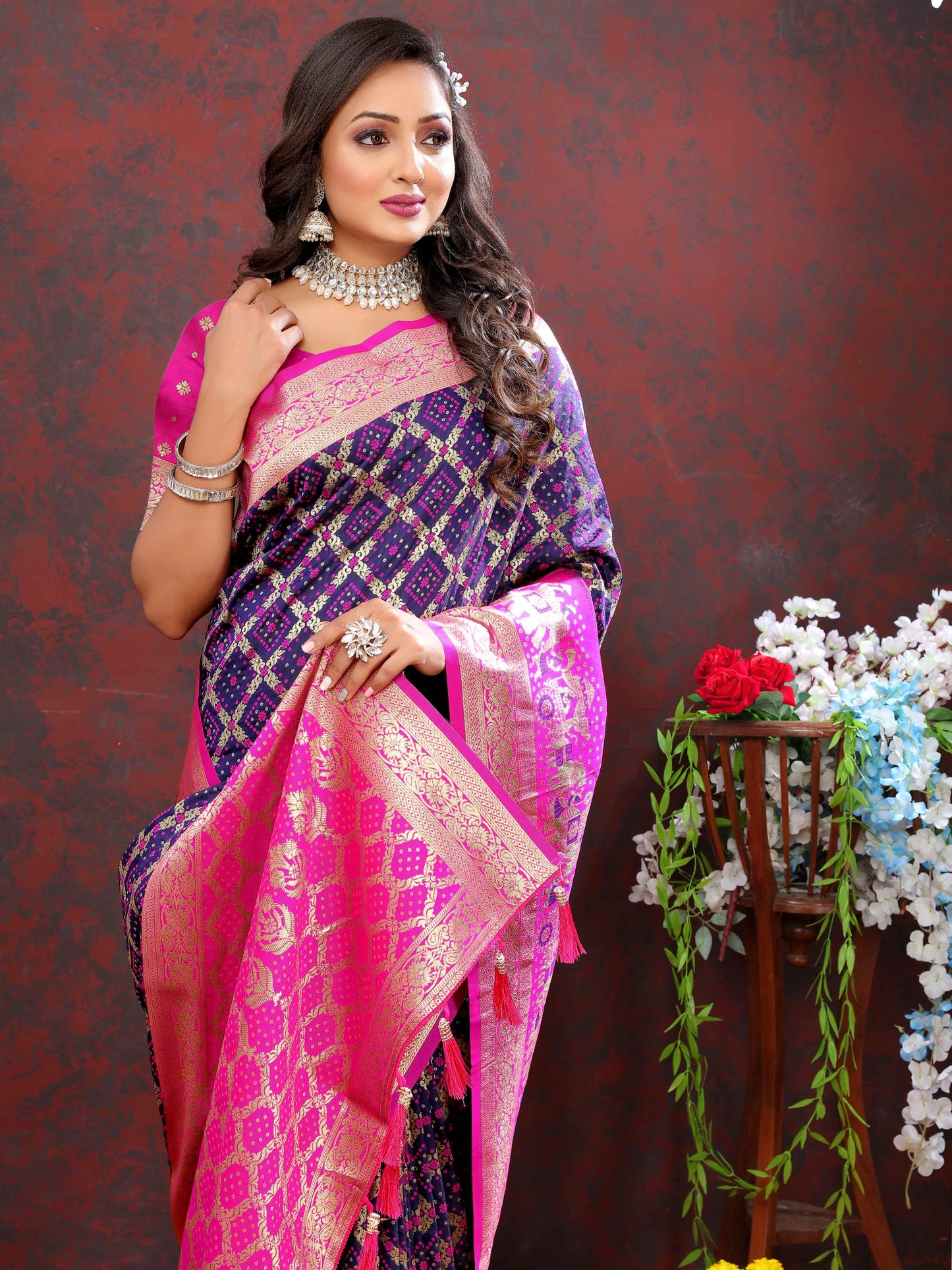 luxurious designer Women's Soft Patola silksaree with meenakari weawing motifs and Rich Zari weawing silk saree