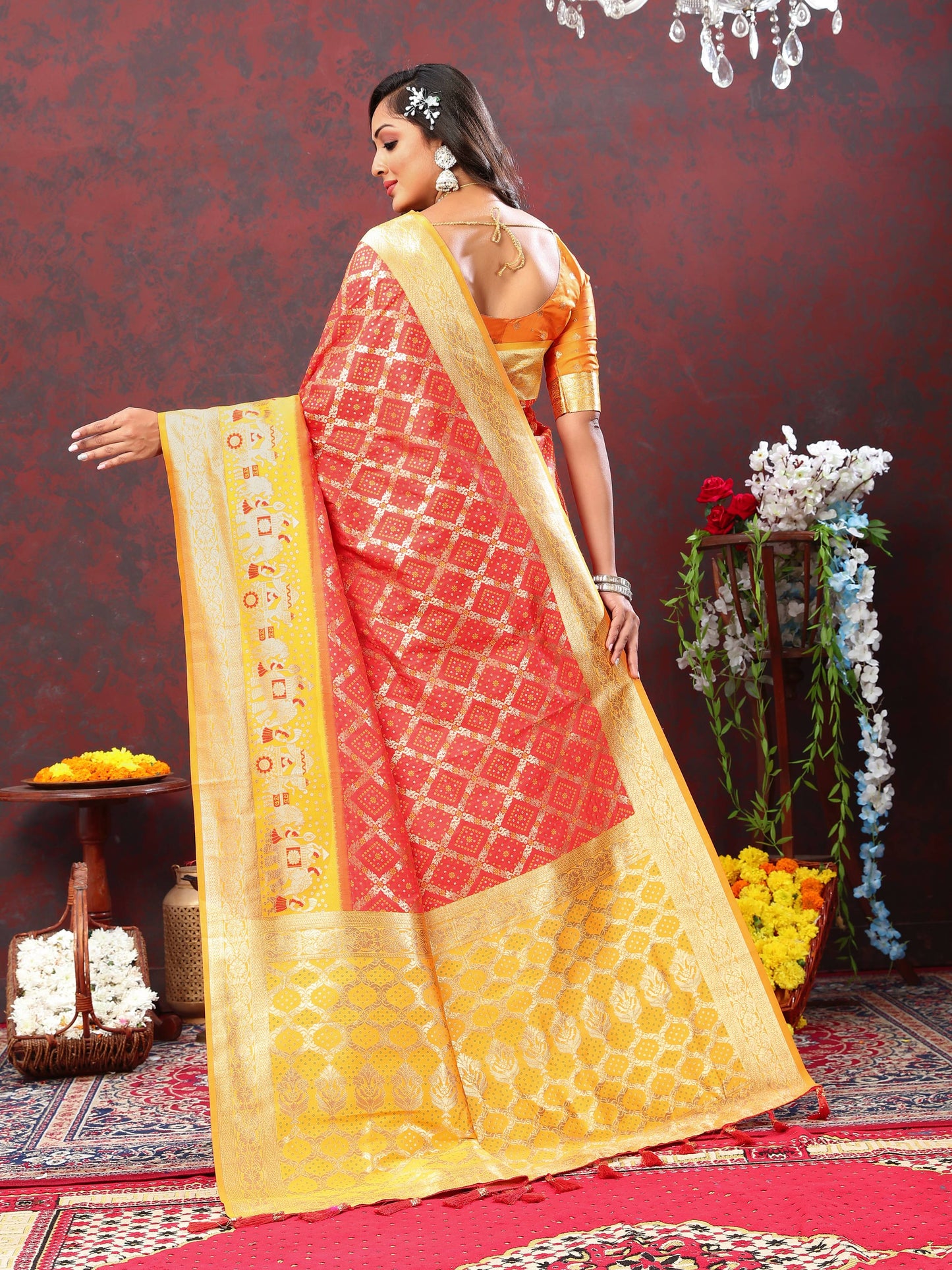 luxurious designer Women's Soft Patola silksaree with meenakari weawing motifs and Rich Zari weawing silk saree