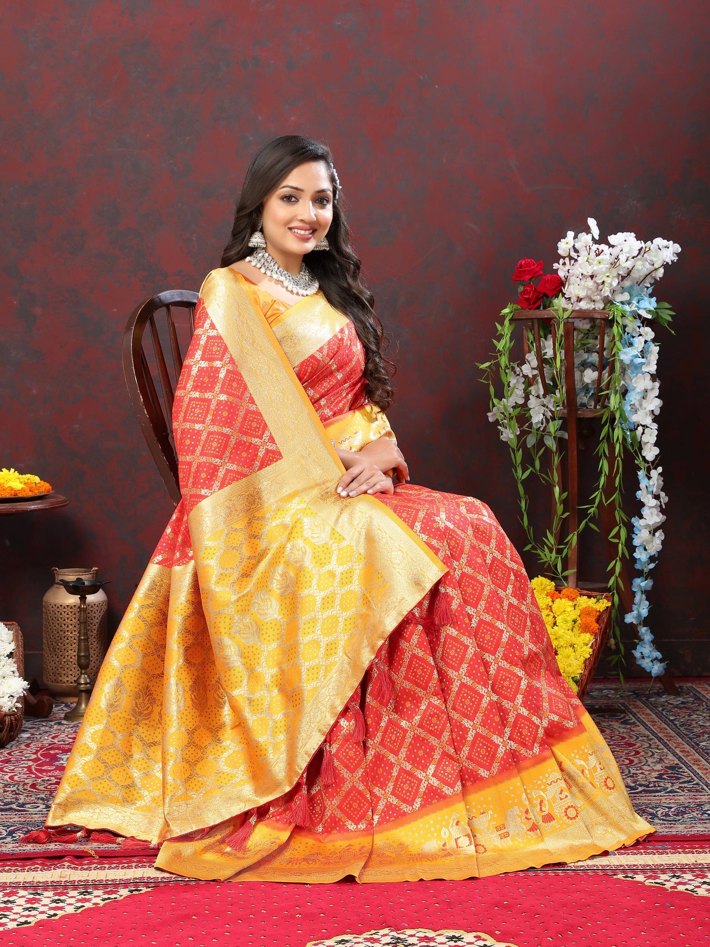 luxurious designer Women's Soft Patola silksaree with meenakari weawing motifs and Rich Zari weawing silk saree