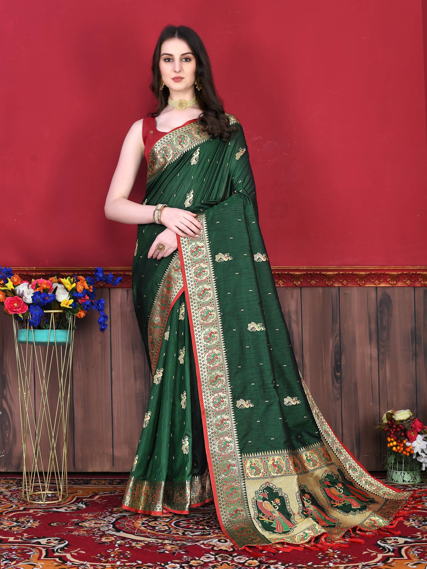 luxurious designer Women's Soft  Pethani silk saree with Gold zari weawing motifs   and Rich Zari weawing silk saree