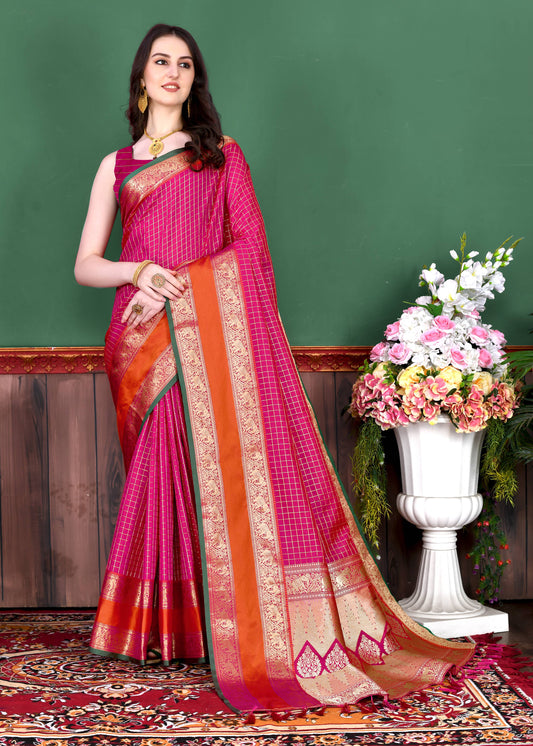 luxurious designer Women's Soft  silk saree with zari weawing design silk saree